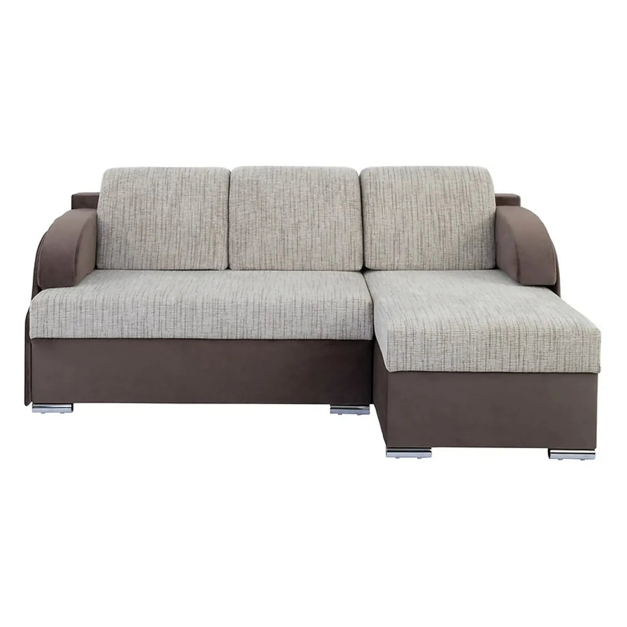 Coltar extensibil MERIN, universal, stofa catifelata maro/gri, cu lada depozitare, 205x138x89 cm