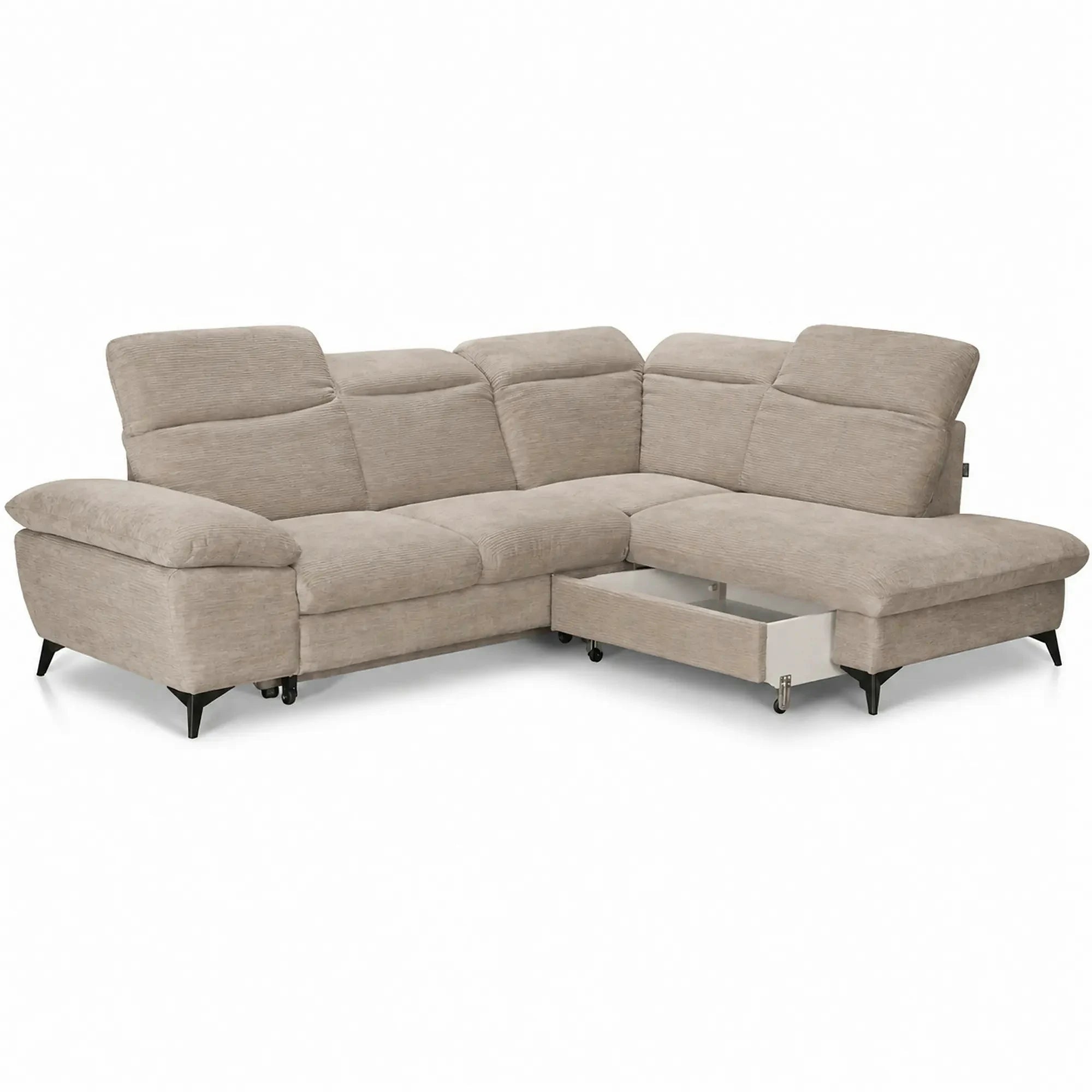 Coltar extensibil modern living LUNA, sezlong dreapta, stofa clasica bej - Campsbay R463, 268x212x101 cm