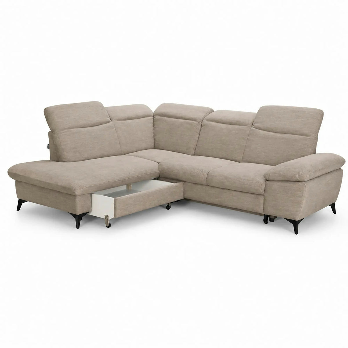 Coltar extensibil modern living LUNA, sezlong stanga, stofa clasica bej - Campsbay R463, 268x212x101 cm