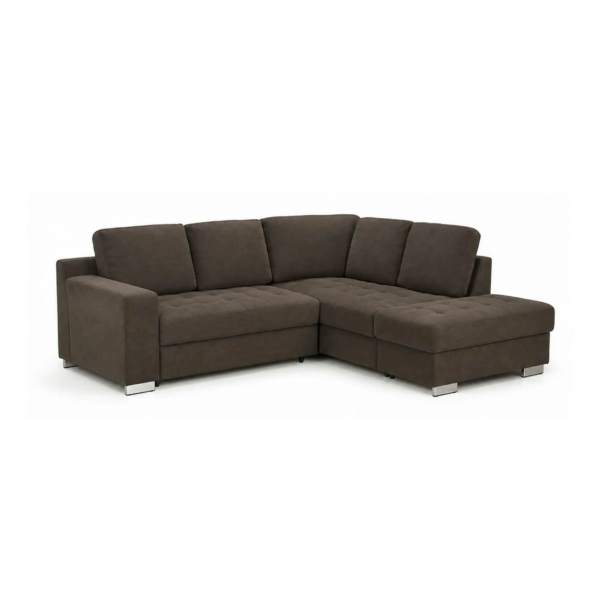Coltar extensibil modern living ROCA, sezlong dreapta, stofa catifelata maro - Monolith ML20, 262x241x89 cm