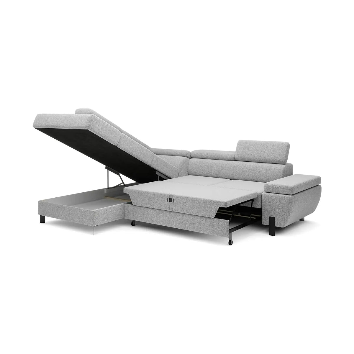 Coltar extensibil MOLINA L, personalizabil, cu lada depozitare si tetiere reglabile, 263x210x90 cm