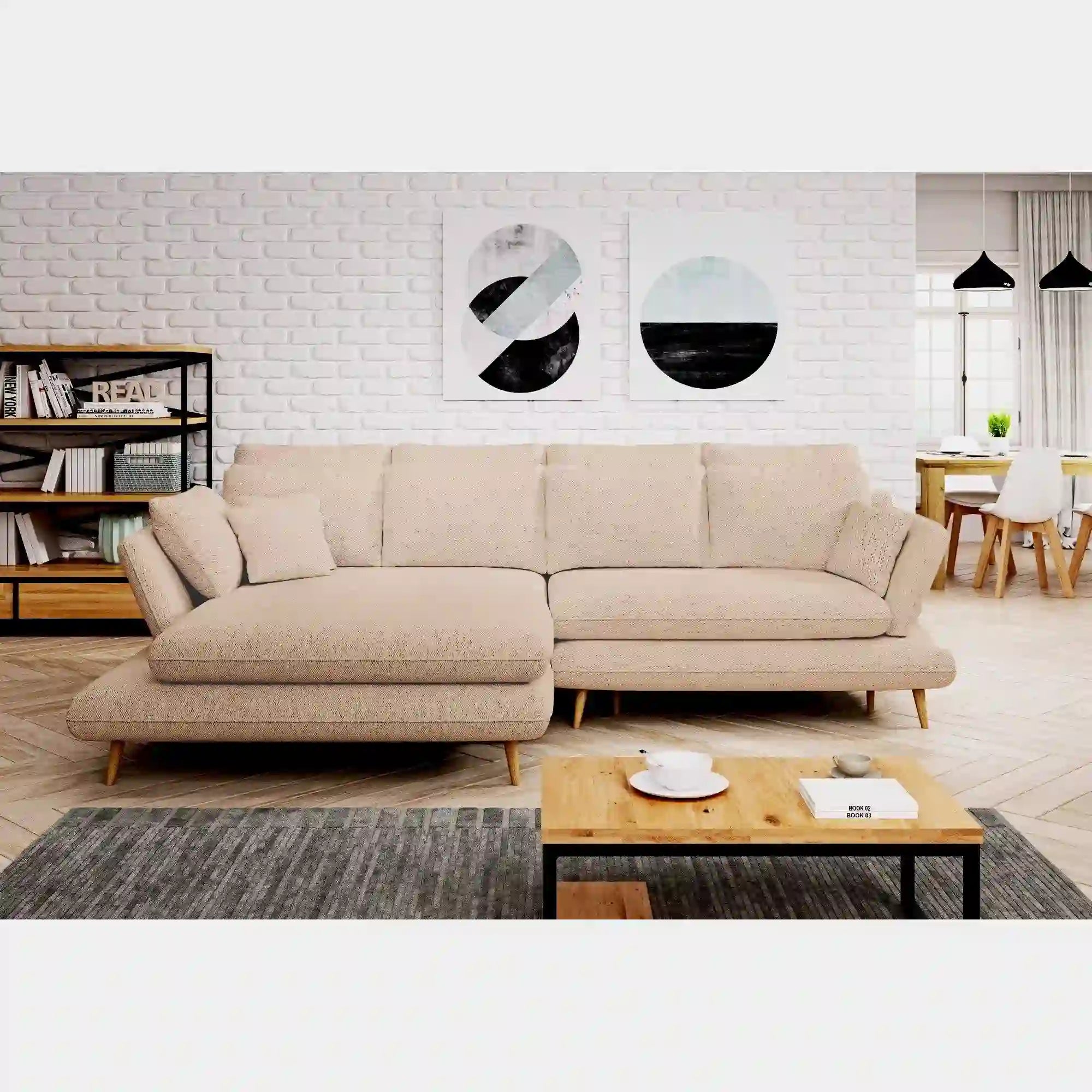 Coltar extensibil MONTE, stofa clasica bej - Austin 2, cu lada depozitare, 283x181x90 cm