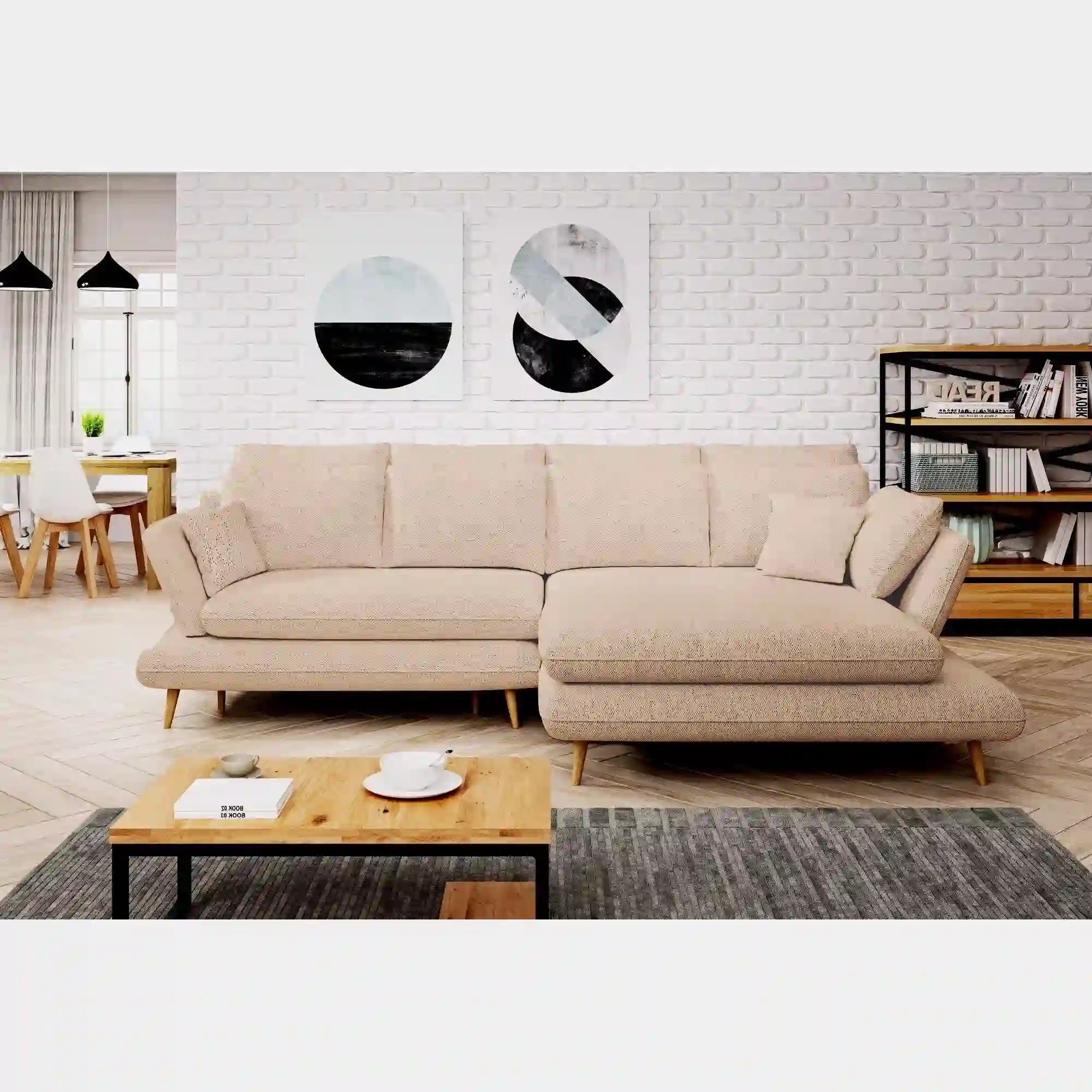 Coltar extensibil MONTE, stofa clasica bej - Austin 2, cu lada depozitare, 283x181x90 cm