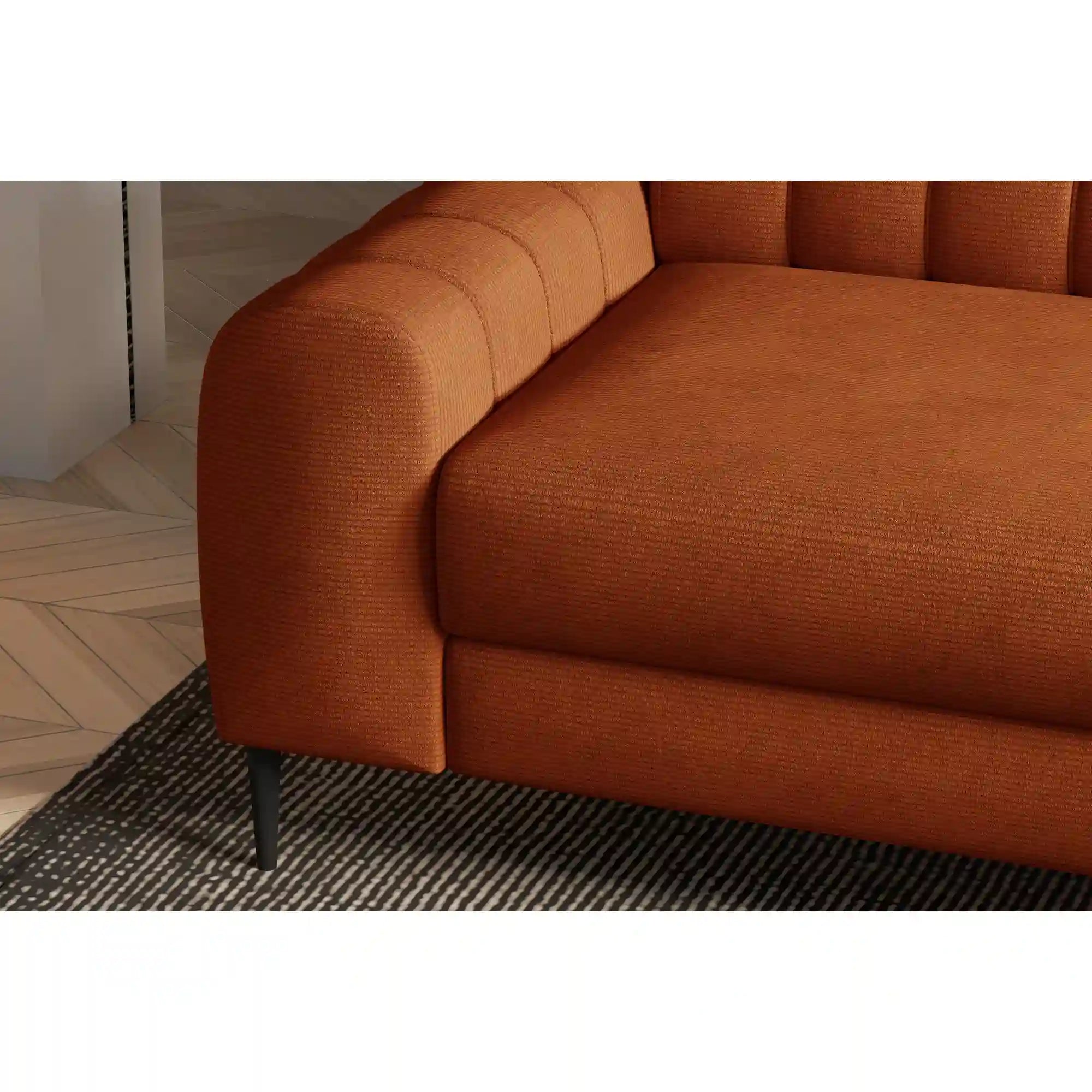 Coltar extensibil NAVAS L, sezlong stanga, stofa catifelata bej - Riviera 16, Gama Premium, cu lada depozitare si tetiere reglabile, 246x175x86 cm