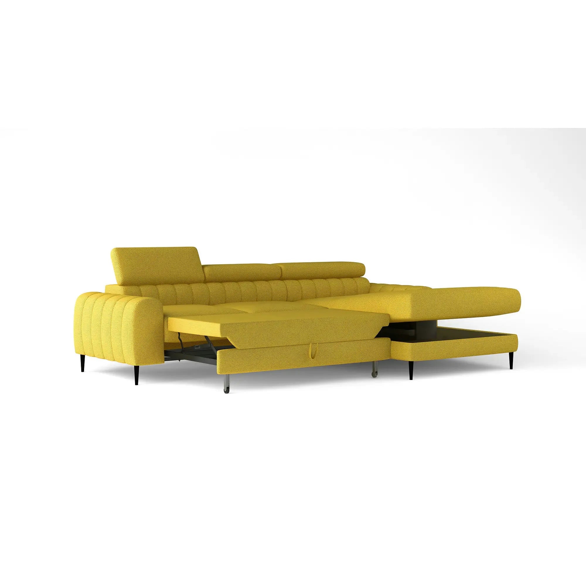 Coltar extensibil NAVAS MINI, personalizabil, cu lada depozitare si tetiere reglabile, 240x165x86 cm