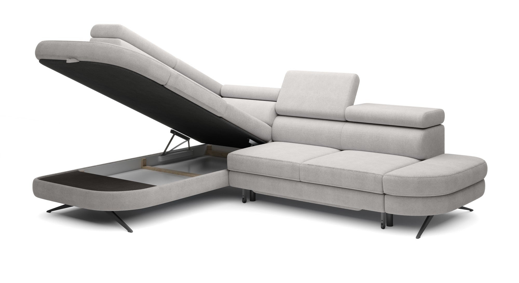 Coltar extensibil OTIS, personalizabil materiale Oferta Avantaj, cu lada depozitare si tetiere reglabile, 276x218x97 cm