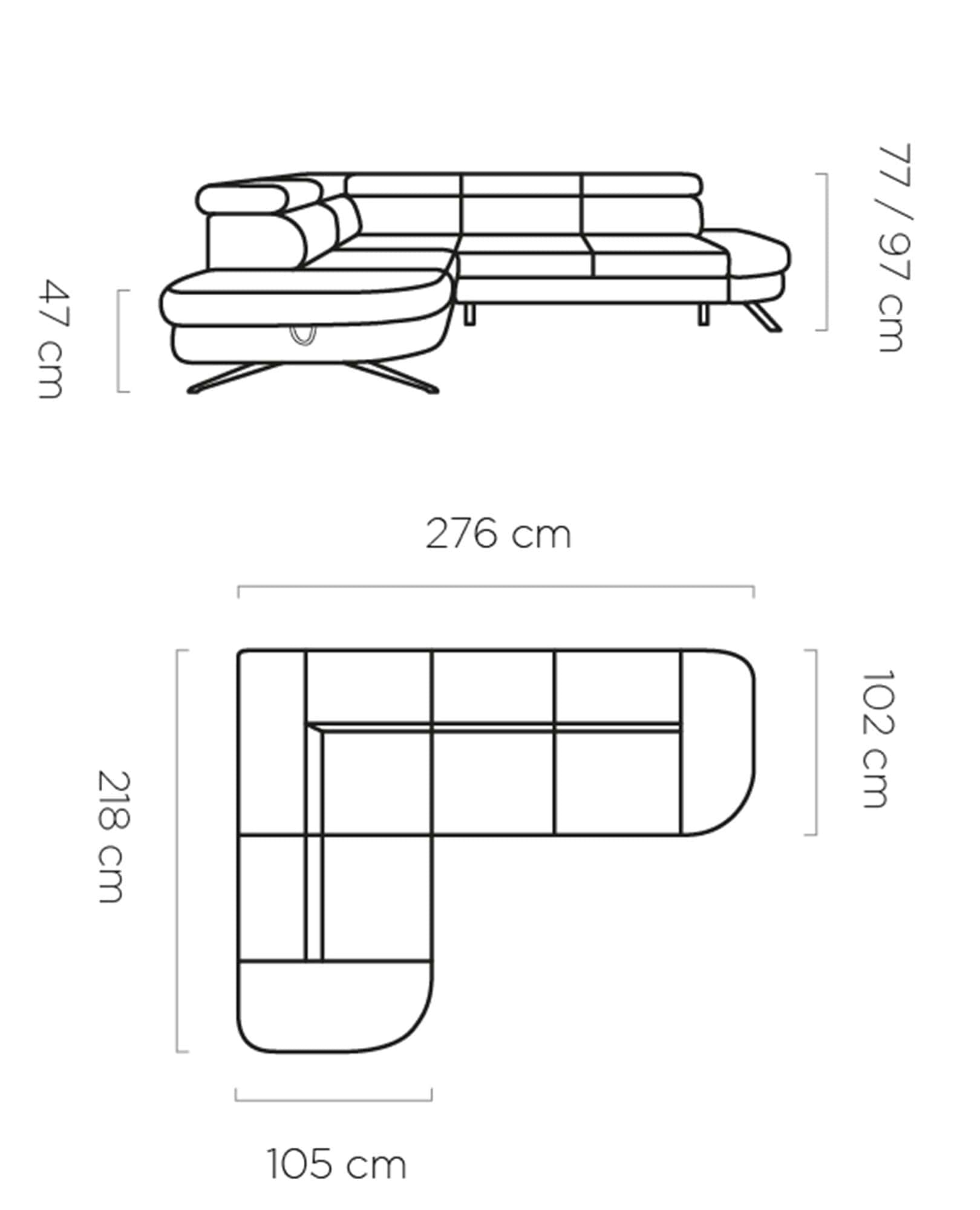 Coltar extensibil OTIS, personalizabil materiale Oferta Avantaj, cu lada depozitare si tetiere reglabile, 276x218x97 cm