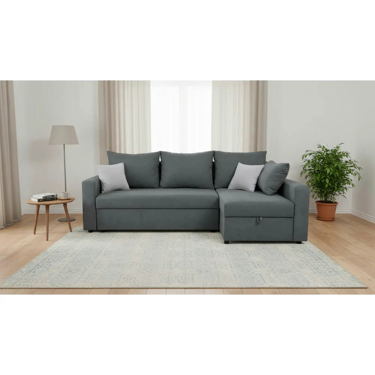 Coltar extensibil PREZEMEK IV, universal, stofa clasica gri - Enjoy New 23, cu lada depozitare, 240x138x89 cm