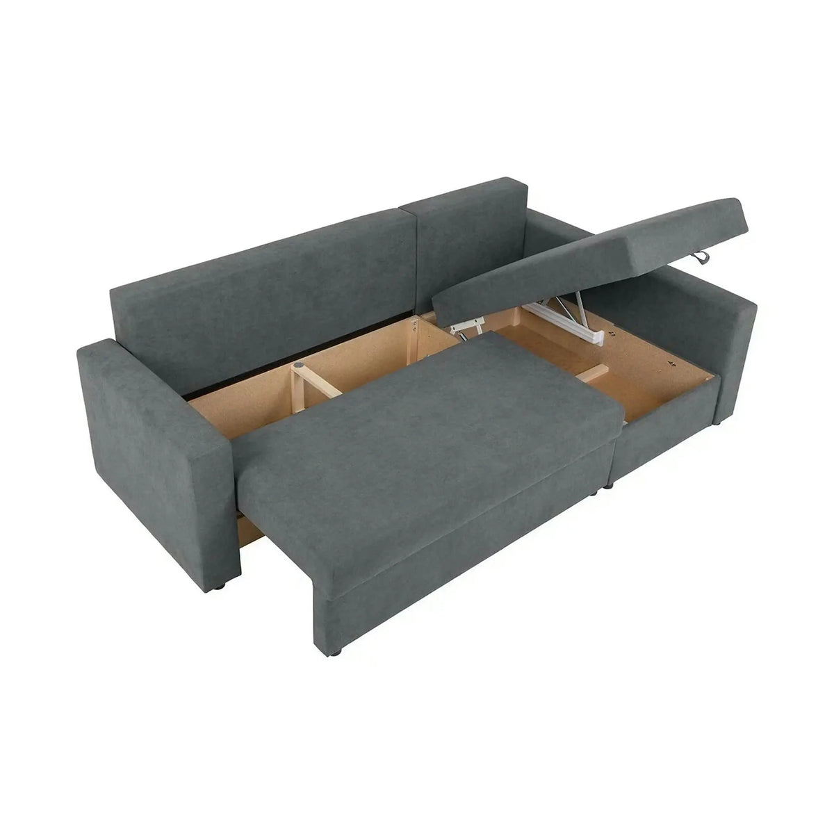 Coltar extensibil PREZEMEK IV, universal, stofa clasica gri - Enjoy New 23, cu lada depozitare, 240x138x89 cm