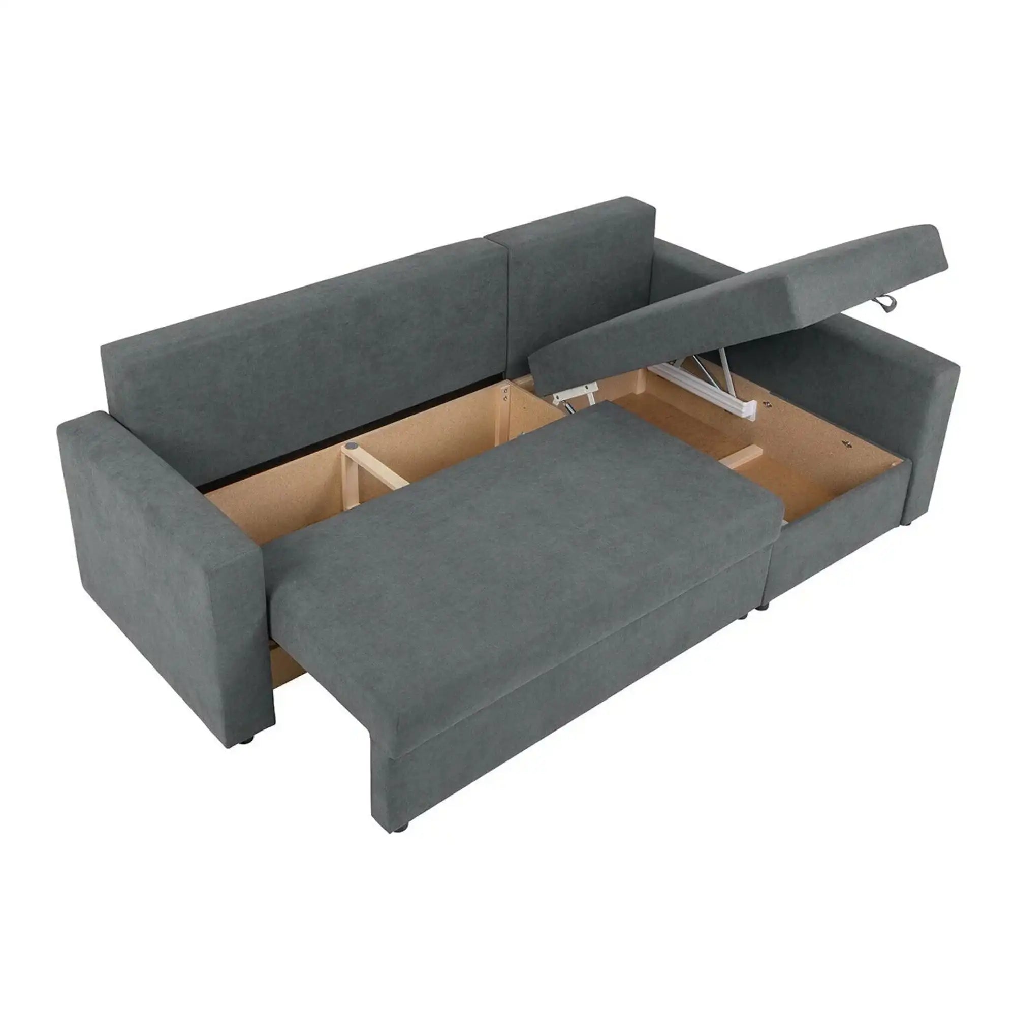 Coltar extensibil PREZEMEK IV, universal, stofa clasica gri - Enjoy New 23, cu lada depozitare, 240x138x89 cm