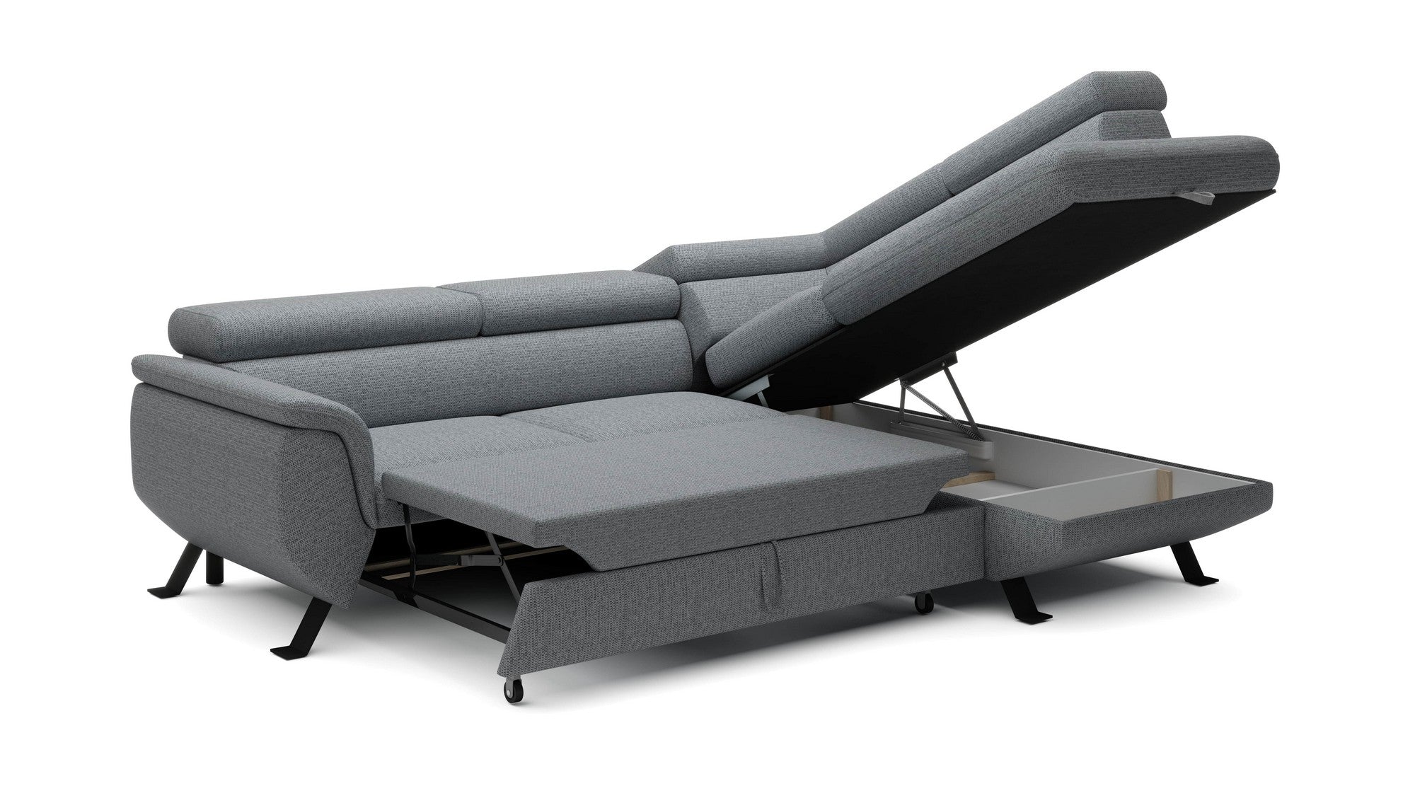 Coltar extensibil RAVEN L, personalizabil materiale Gama Premium, cu lada depozitare, 257x198x92 cm