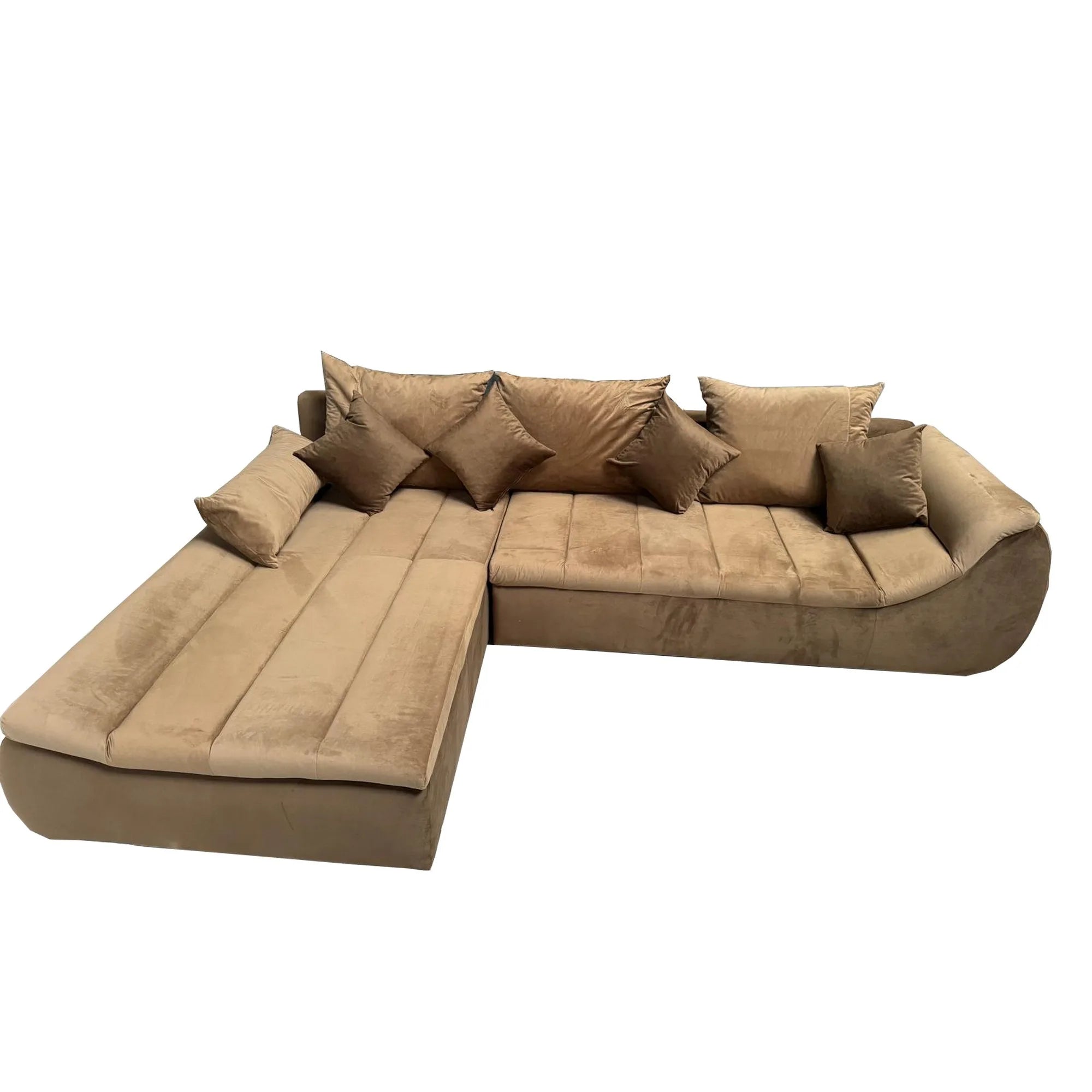 Coltar extensibil ROSARIO-OANA, stofa crem/maro, cu lada depozitare, 300x200x76 cm