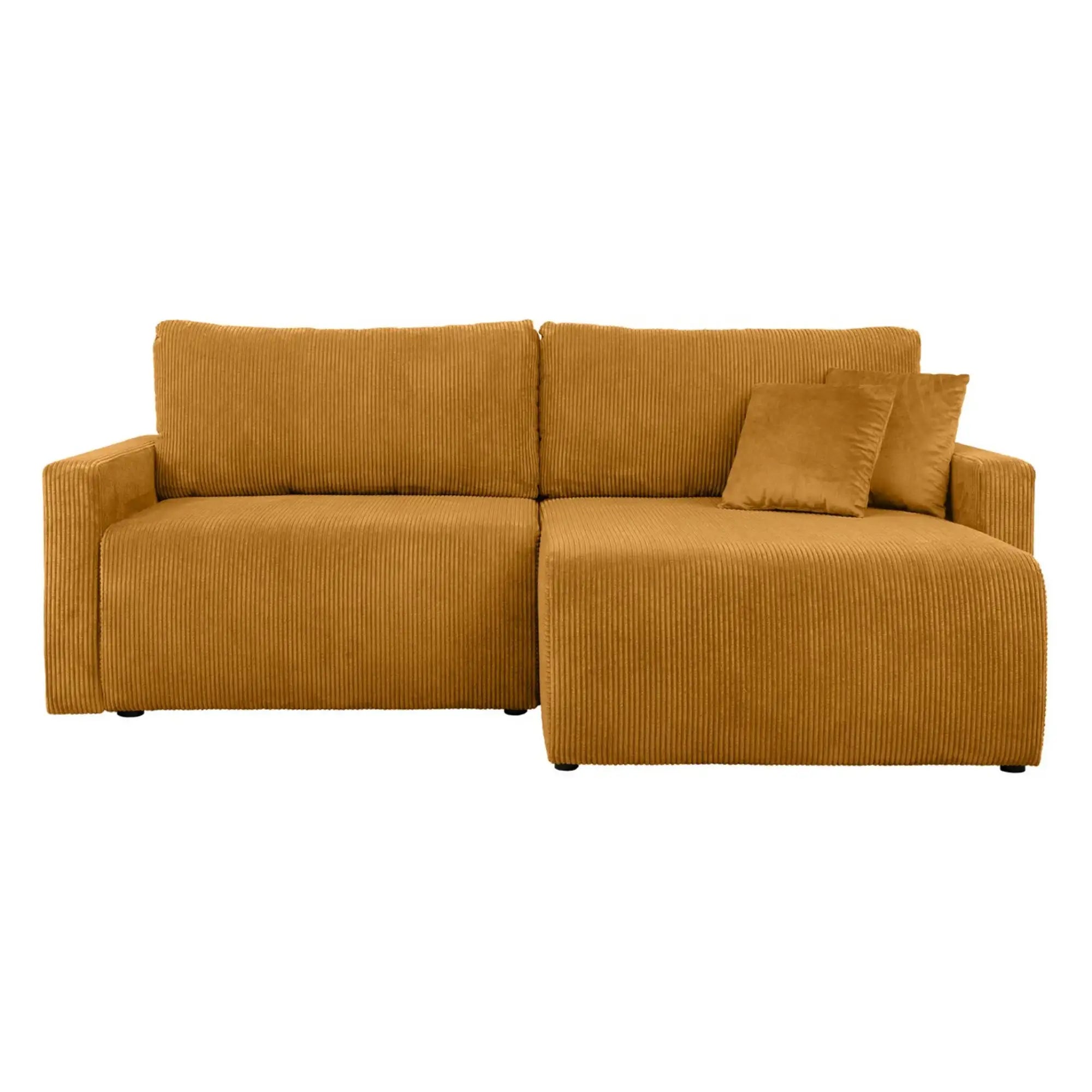 Coltar extensibil RUFIO, universal, stofa catifelata galben - Paso 01, cu lada depozitare, 230x146x91 cm