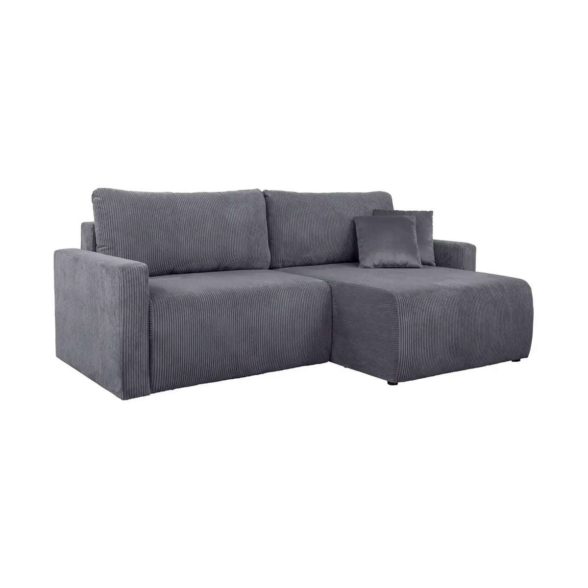 Coltar extensibil RUFIO, universal, stofa catifelata gri - Paso 22, cu lada depozitare, 230x146x91 cm