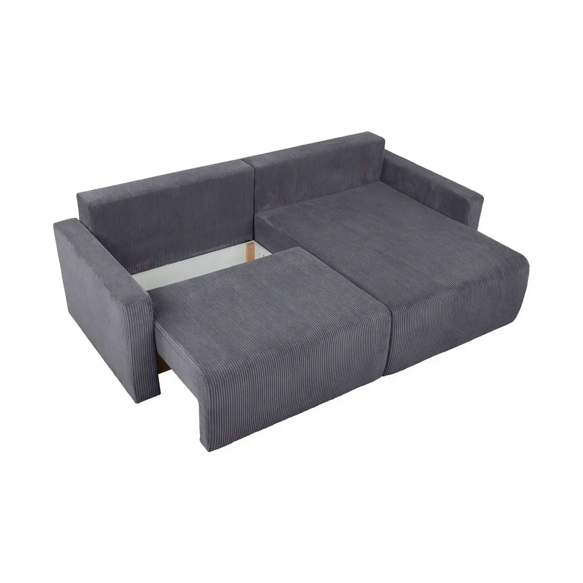 Coltar extensibil RUFIO, universal, stofa catifelata gri - Paso 22, cu lada depozitare, 230x146x91 cm