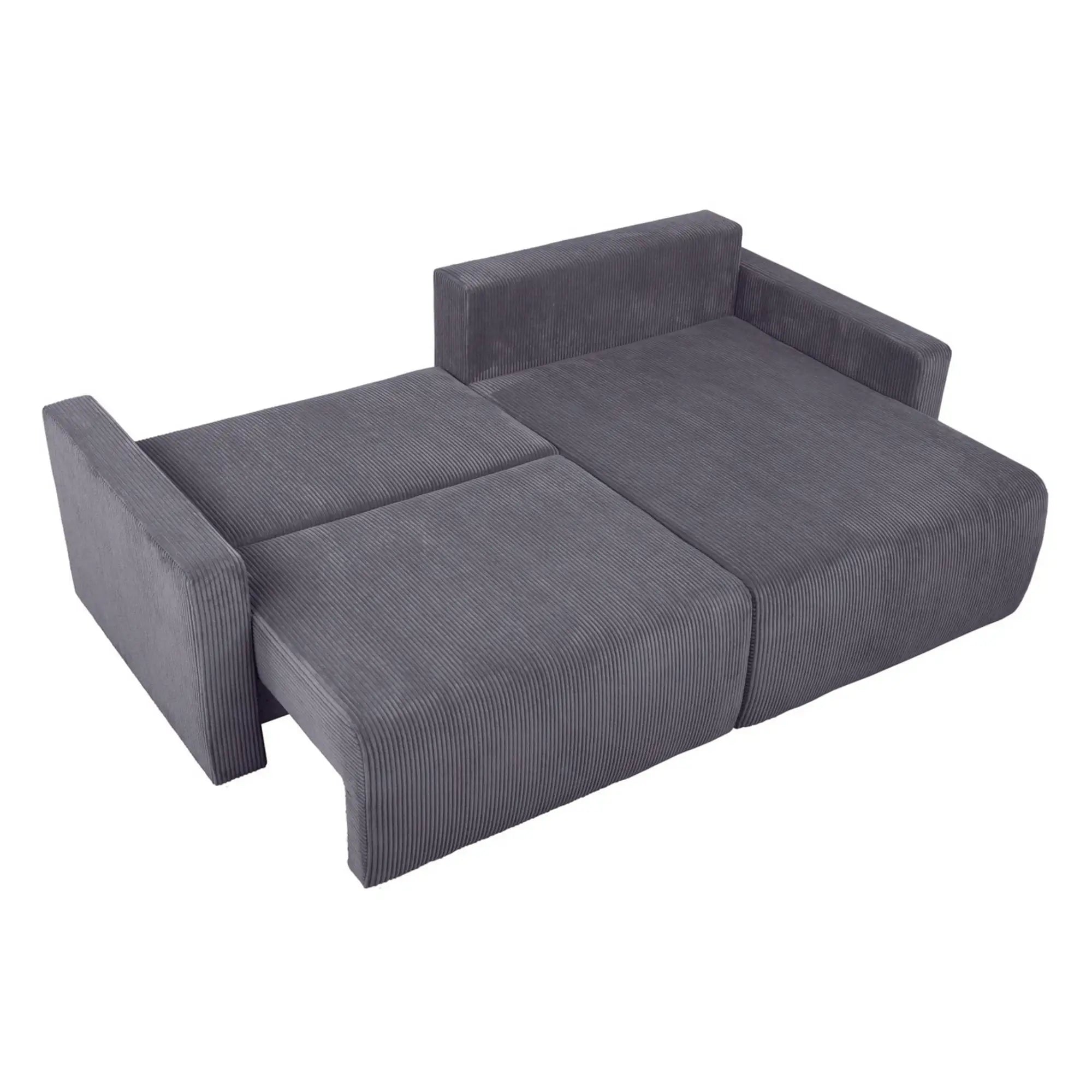 Coltar extensibil RUFIO, universal, stofa catifelata gri - Paso 22, cu lada depozitare, 230x146x91 cm