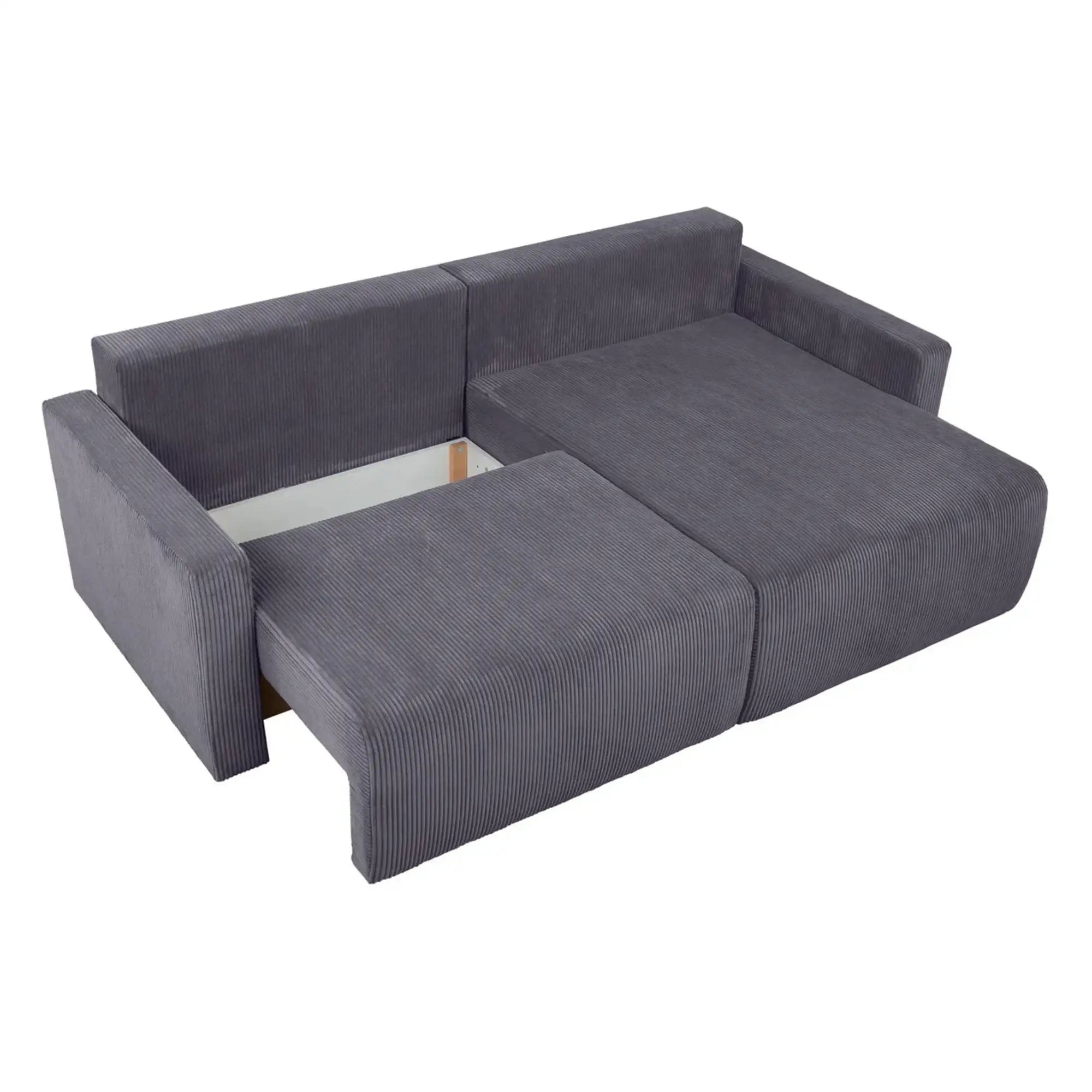 Coltar extensibil RUFIO, universal, stofa catifelata gri - Paso 22, cu lada depozitare, 230x146x91 cm