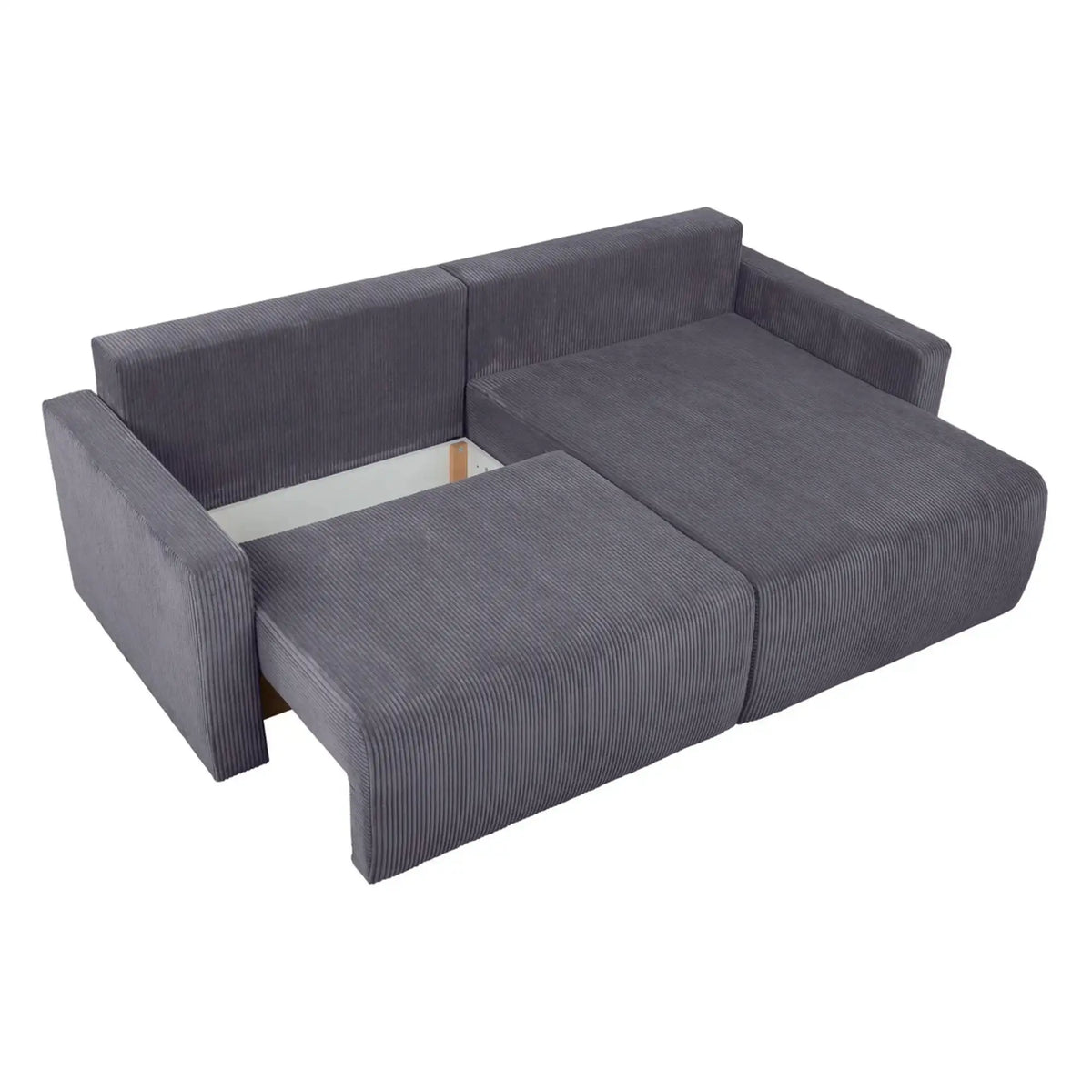 Coltar extensibil RUFIO, universal, stofa catifelata gri - Paso 22, cu lada depozitare, 230x146x91 cm