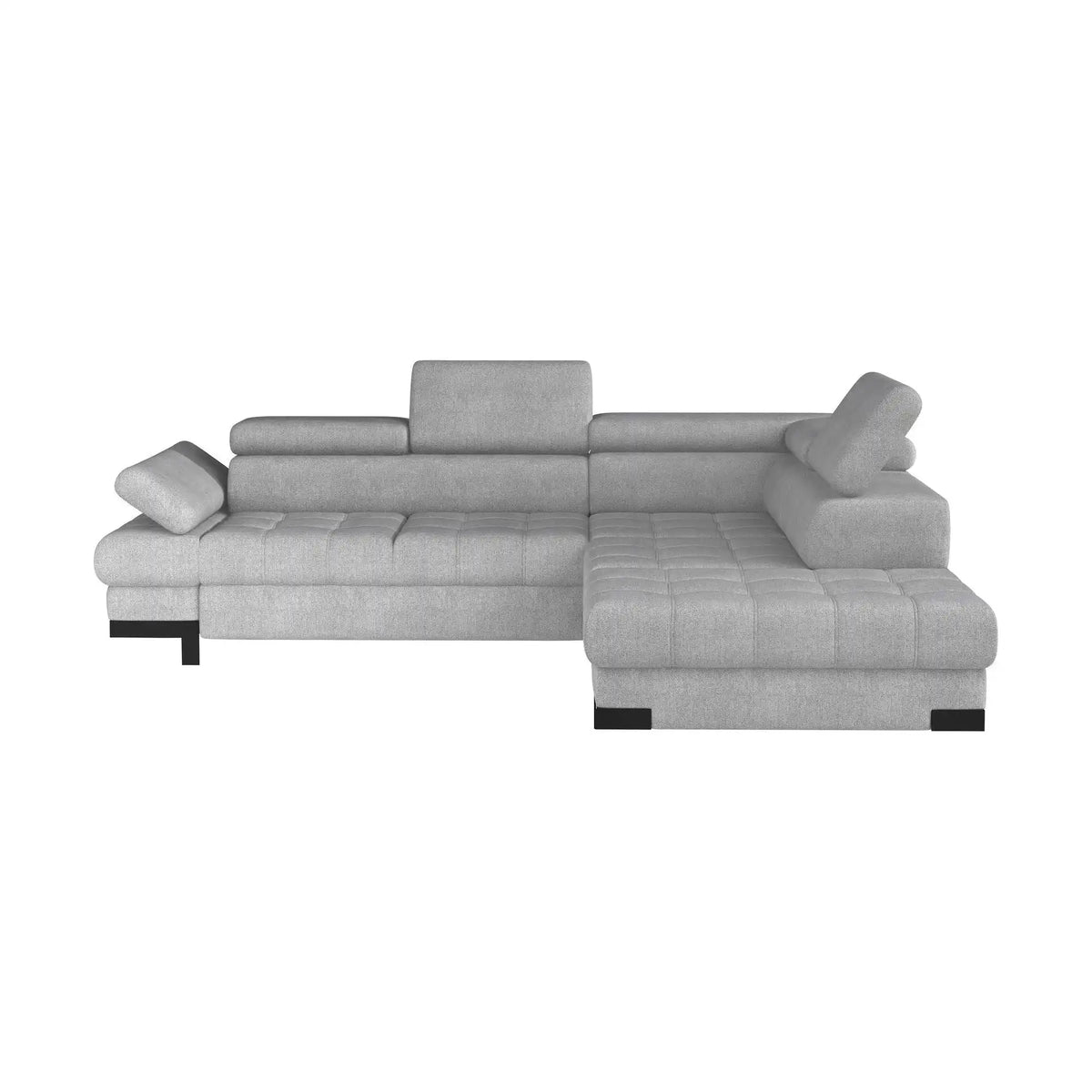 Coltar extensibil cu lada SELVA L, sezlong dreapta, stofa catifelata bej - Whisper 03, Gama Premium, tetiere reglabile, 263x223x95 cm