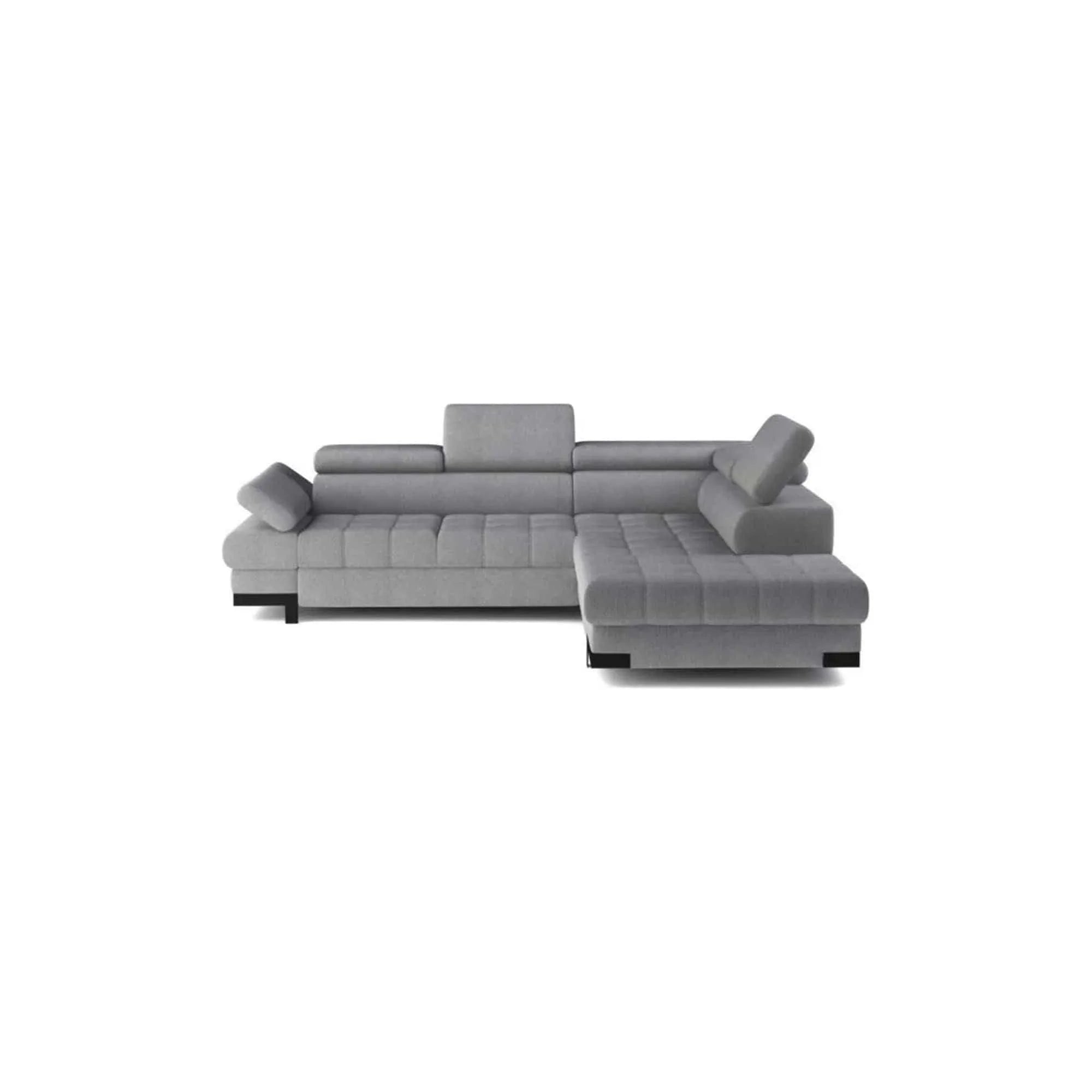 Coltar extensibil SELVA L, sezlong stanga, stofa clasica gri - Austin 19, cu lada depozitare si tetiere reglabile, 263x223x95 cm