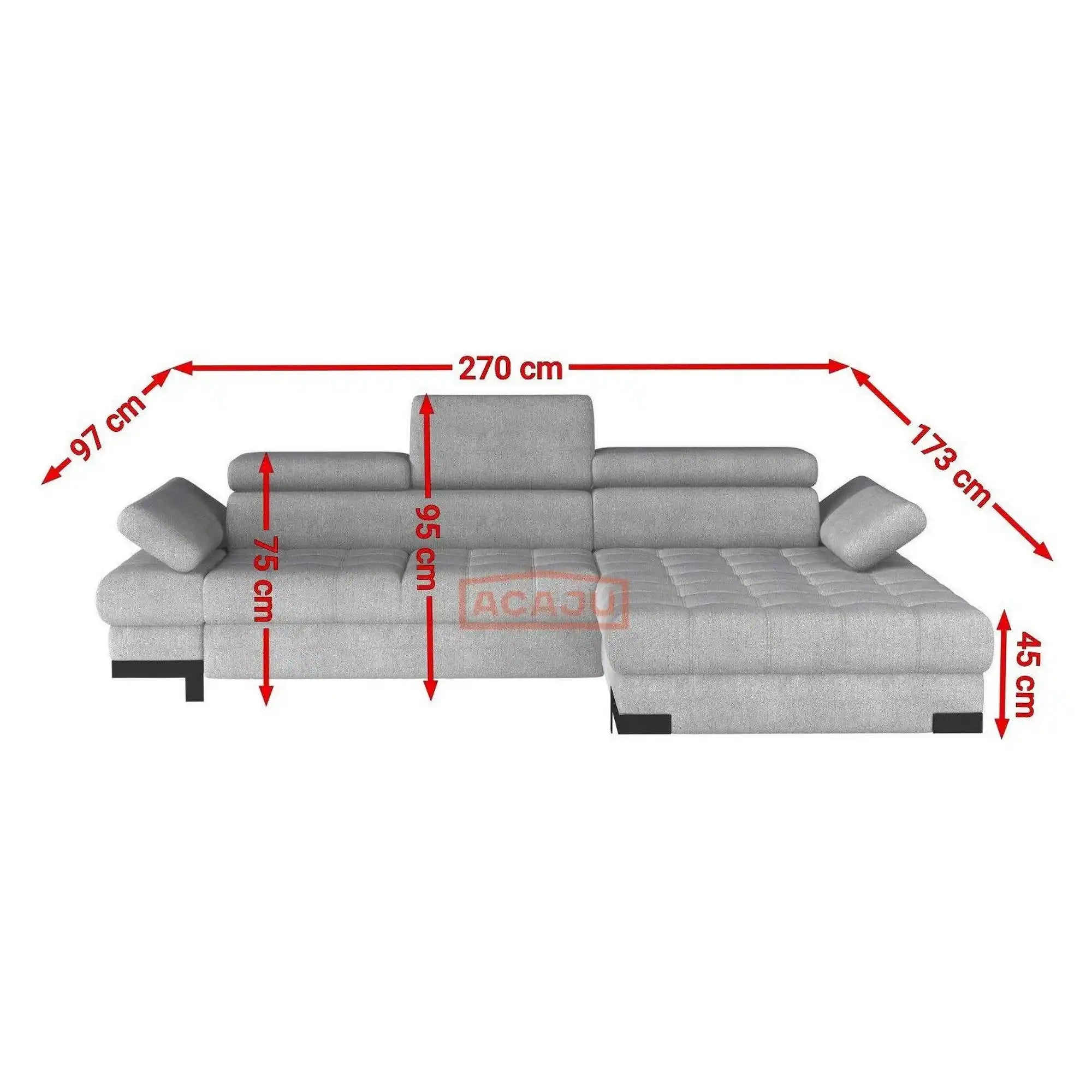 Coltar extensibil SELVA MINI, personalizabil materiale gama Oferta Avantaj, cu lada depozitare si tetiere reglabile, 270x173x95 cm