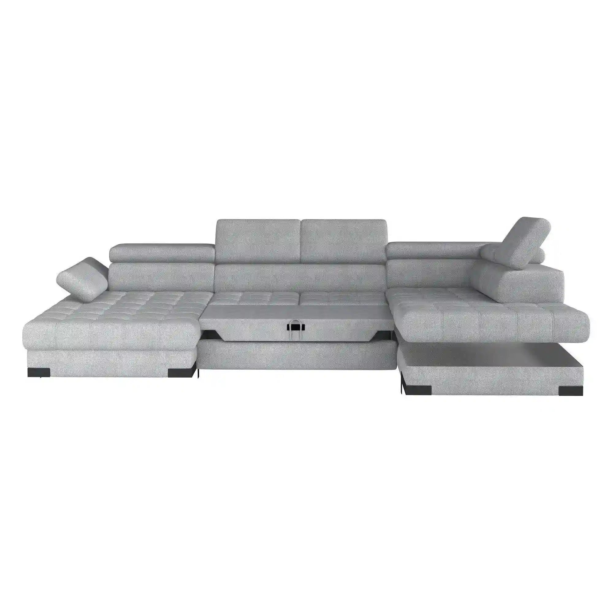 Coltar extensibil SELVA XL, sezlong dreapta, stofa catifelata gri - Monolith 92, cu lada depozitare si tetiere reglabile, 339x223x95 cm