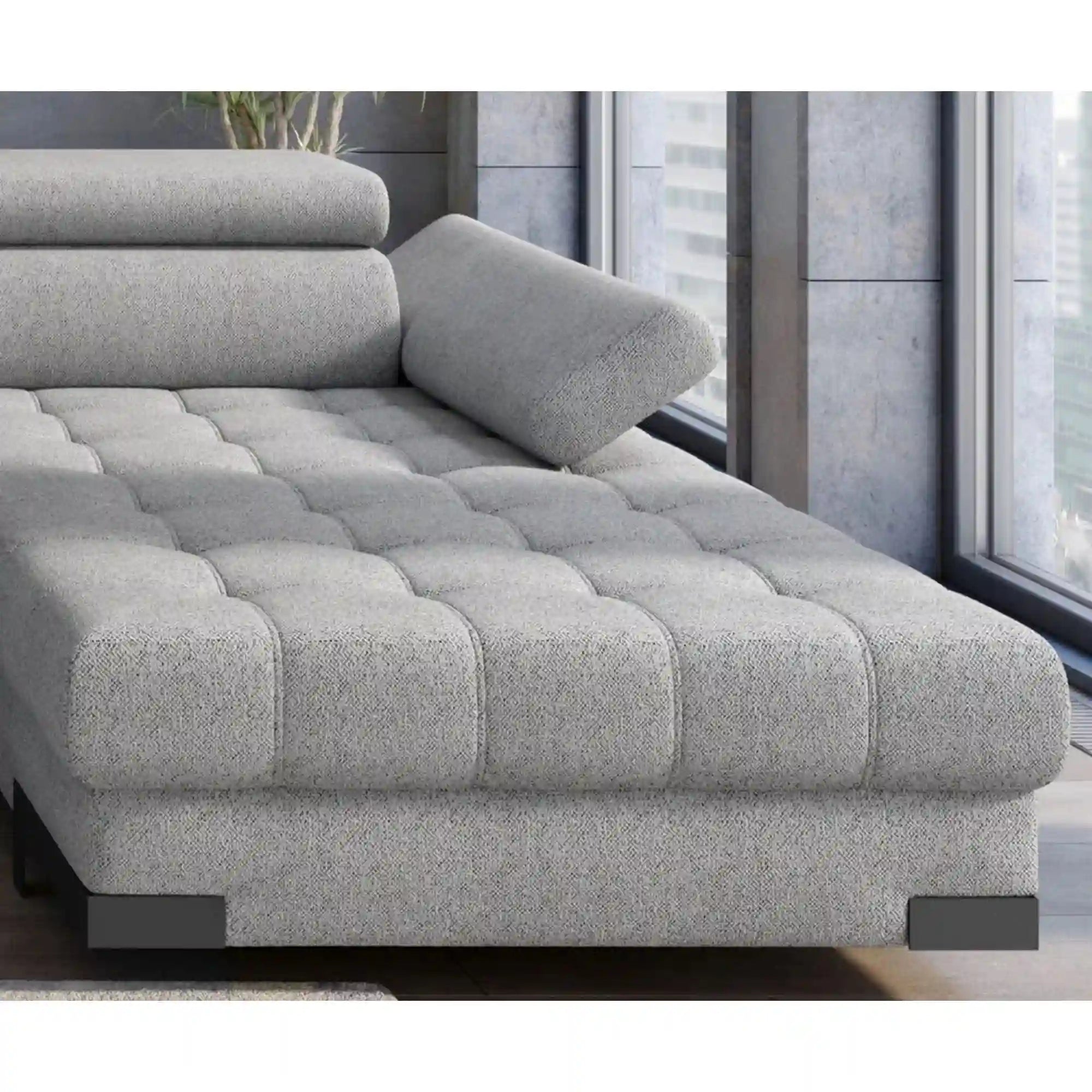 Coltar extensibil SELVA XL, sezlong dreapta, stofa catifelata maro - Salvador 3, Gama Premium, cu lada depozitare si tetiere reglabile, 339x223x95 cm