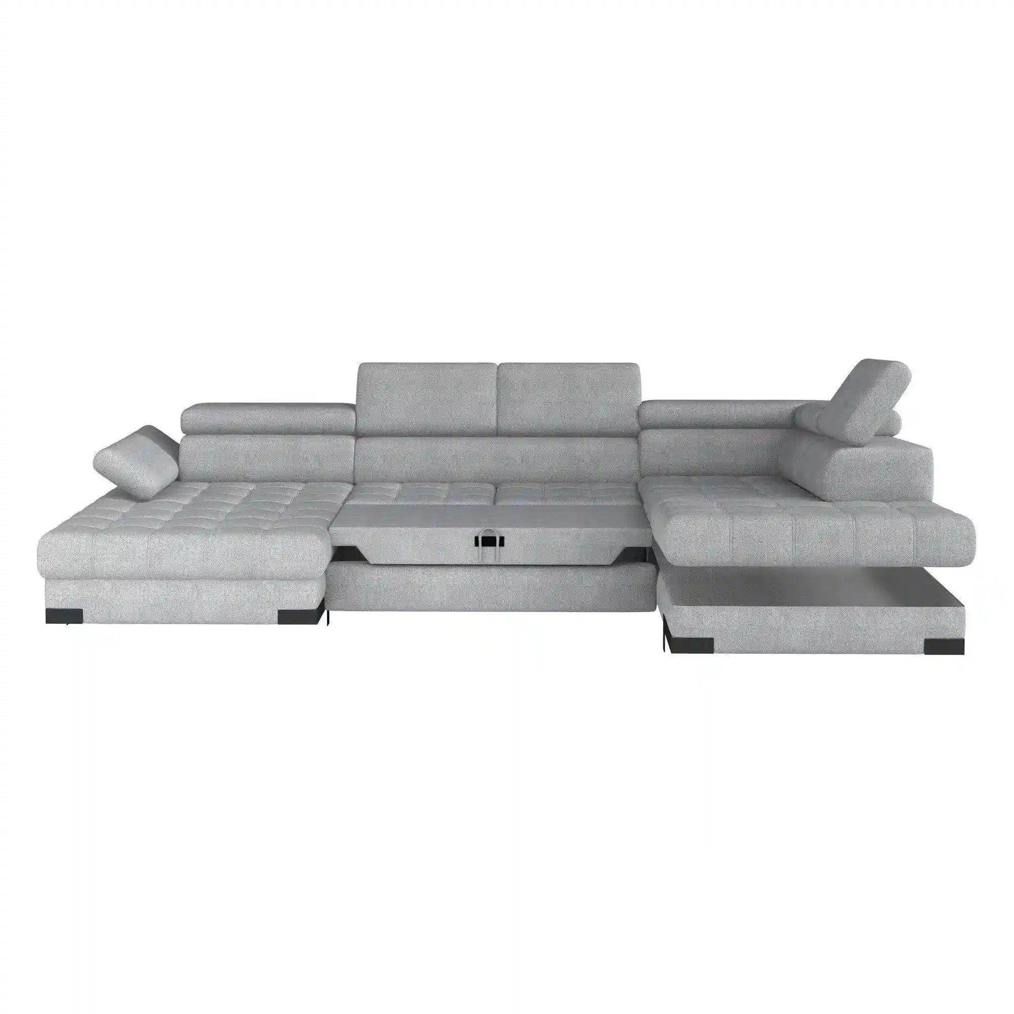 Coltar extensibil SELVA XL, sezlong dreapta, stofa catifelata roz pudrat - Riviera 62, Gama Premium, cu lada depozitare si tetiere reglabile, 339x223x95 cm