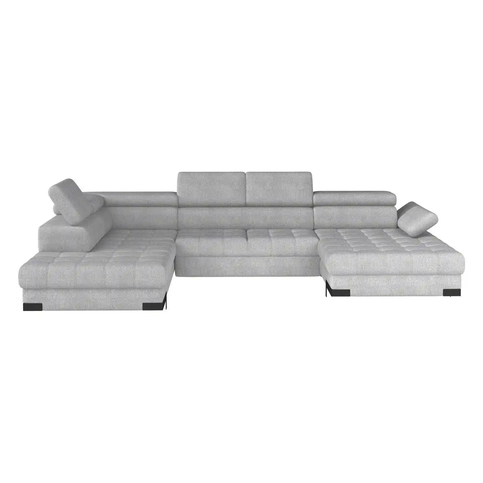 Coltar extensibil SELVA XL, sezlong stanga, stofa catifelata gri - Riviera 91, Gama Premium, cu lada depozitare si tetiere reglabile, 339x223x95 cm