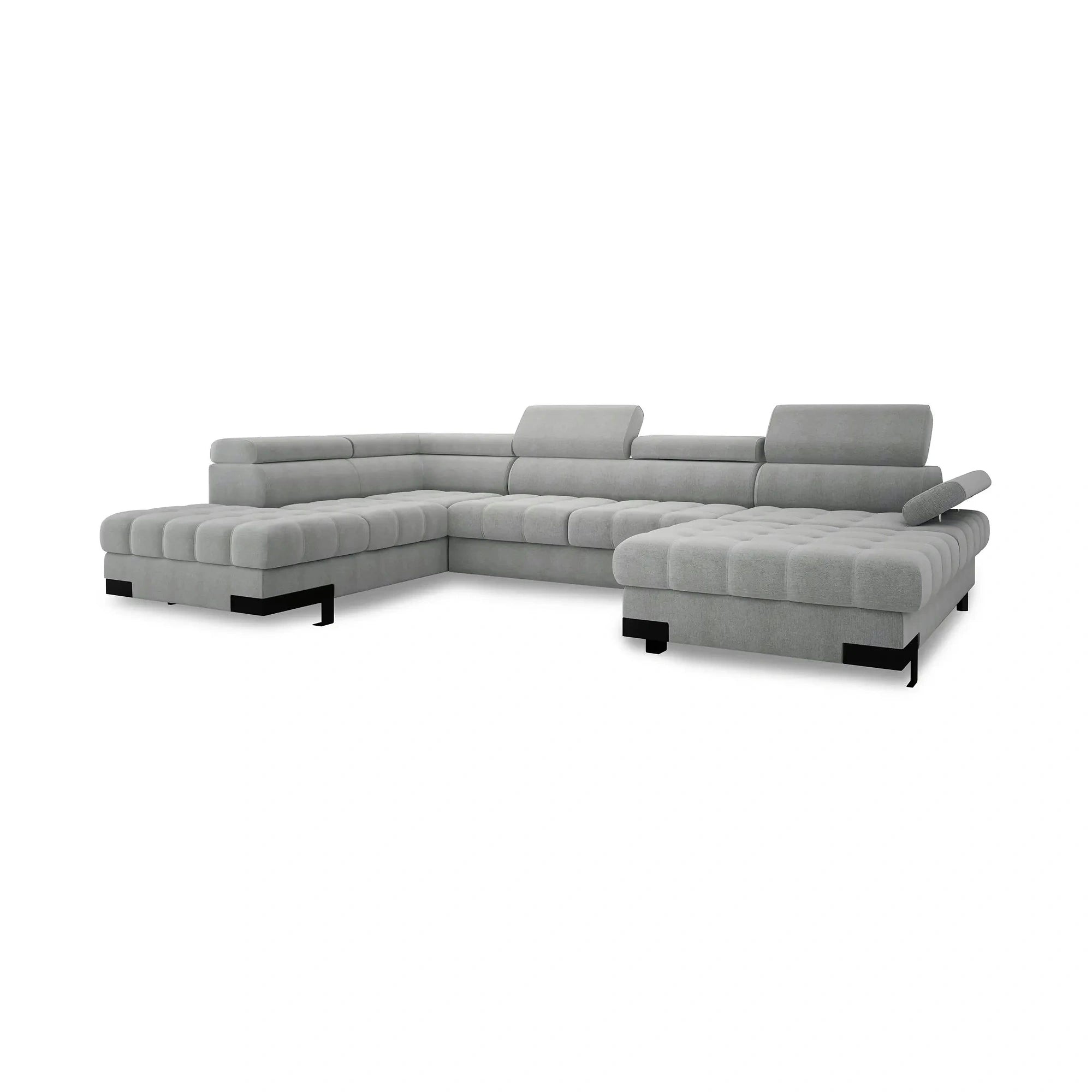 Coltar extensibil SELVA XL, sezlong stanga, stofa clasica gri - Austin 18, cu lada depozitare si tetiere reglabile, 339x223x95 cm