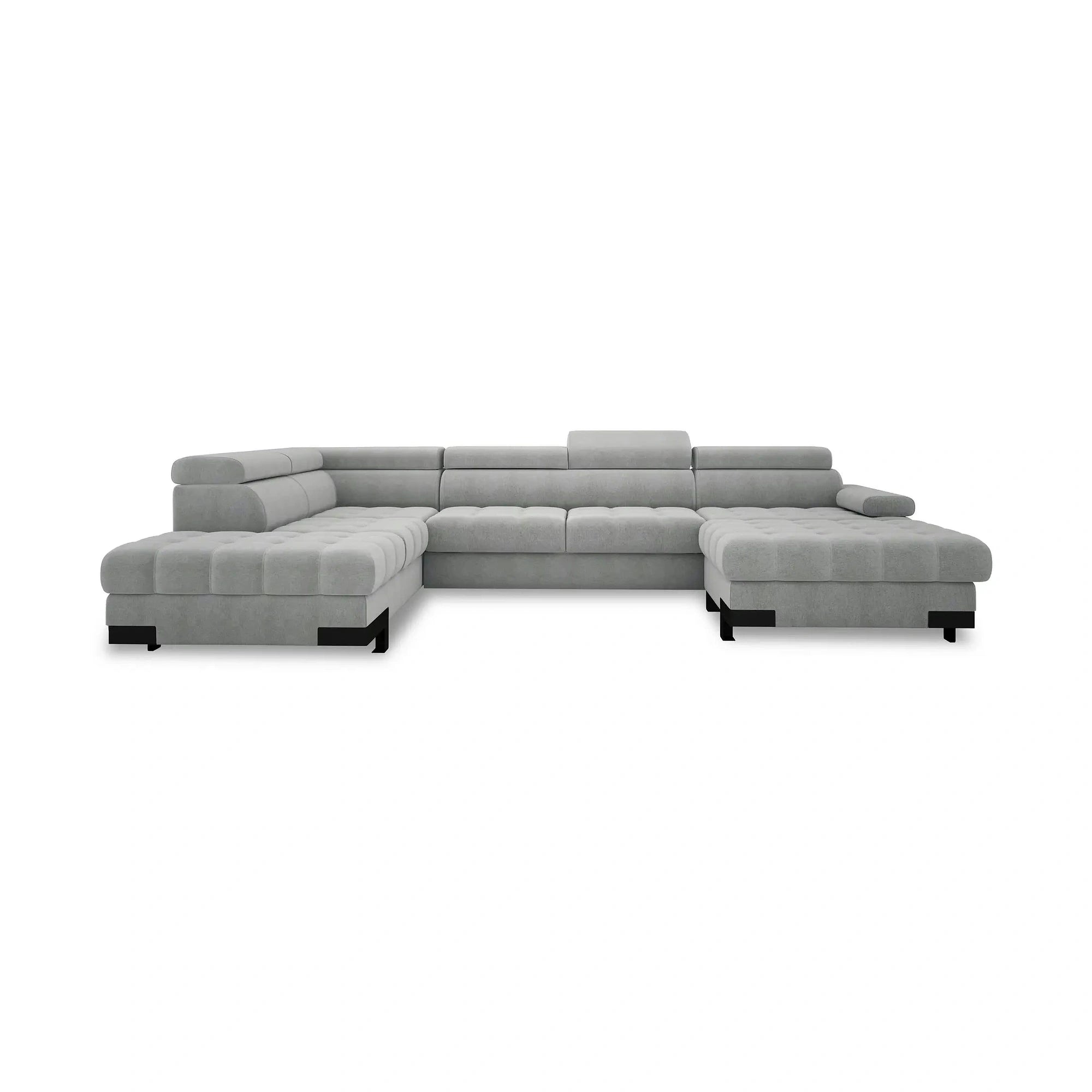 Coltar extensibil SELVA XL, sezlong stanga, stofa clasica gri - Austin 18, cu lada depozitare si tetiere reglabile, 339x223x95 cm