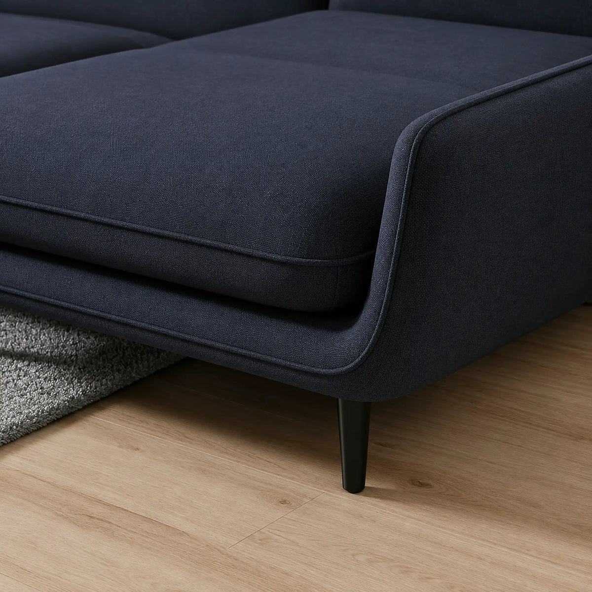 Coltar extensibil SOLANO, sezlong dreapta, stofa clasica albastru inchis - Austin 15, cu lada depozitare, 260x167x83 cm