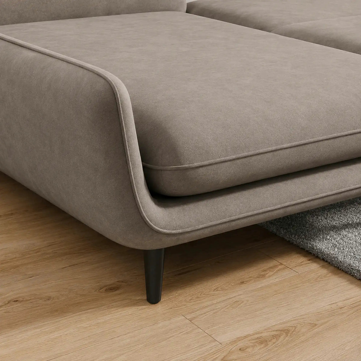 Coltar extensibil SOLANO, sezlong stanga, stofa catifelata bej - Whisper 3, cu lada depozitare, 260x167x83 cm