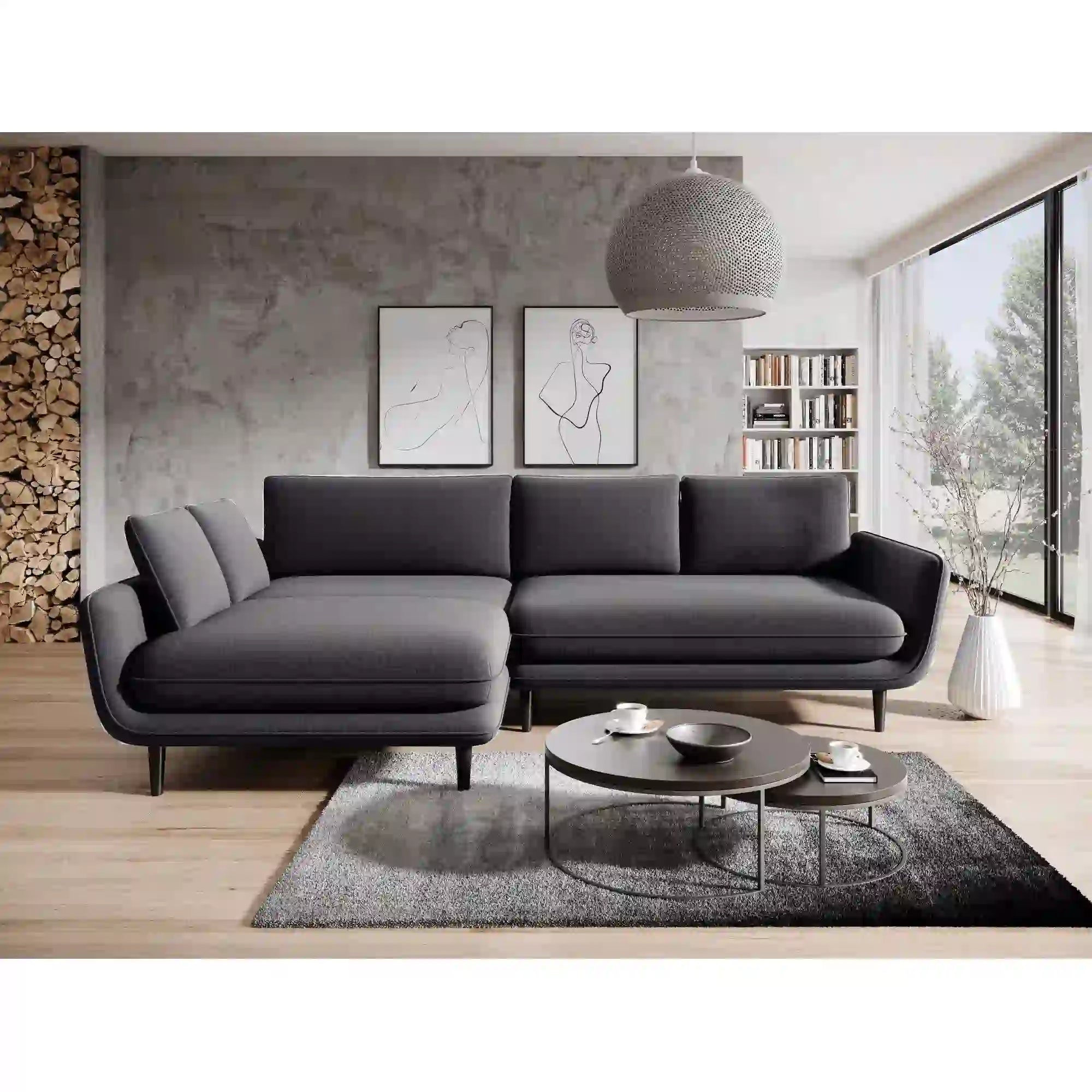 Coltar extensibil SOLANO, sezlong stanga, stofa catifelata bej - Whisper 3, Gama Premium, cu lada depozitare, 260x167x83 cm
