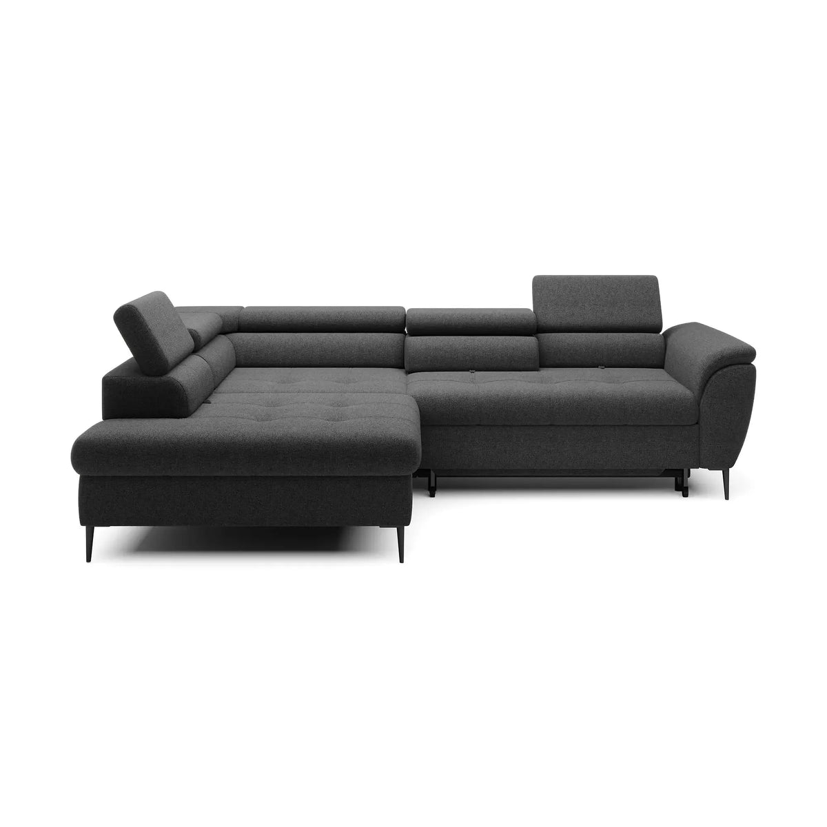 Coltar extensibil TEMPO NEW, personalizabil, cu lada depozitare si tetiere reglabile, 289x218x94 cm