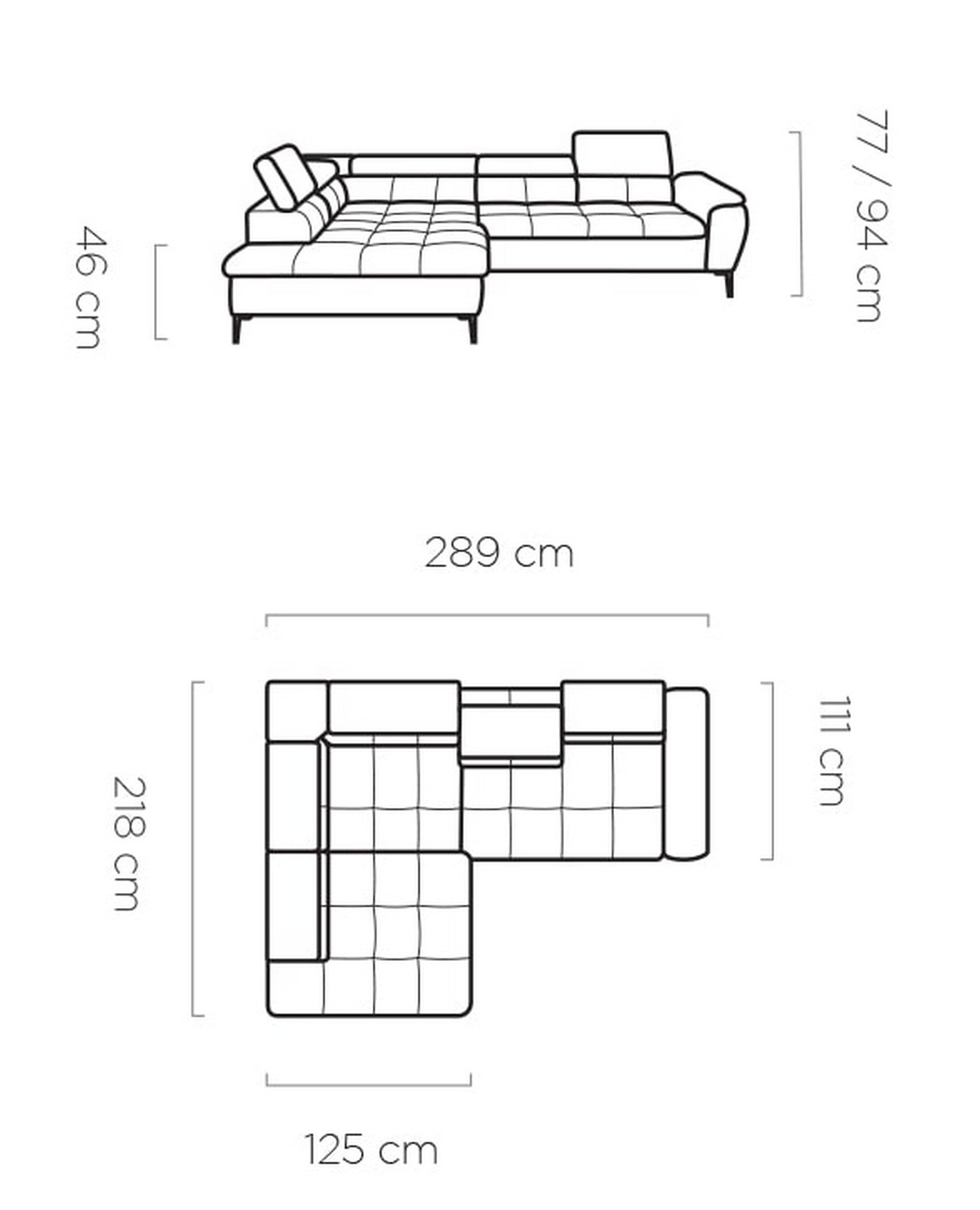 Coltar extensibil TEMPO NEW, personalizabil materiale gama Oferta Avantaj, cu lada depozitare si tetiere reglabile, 289x218x94 cm