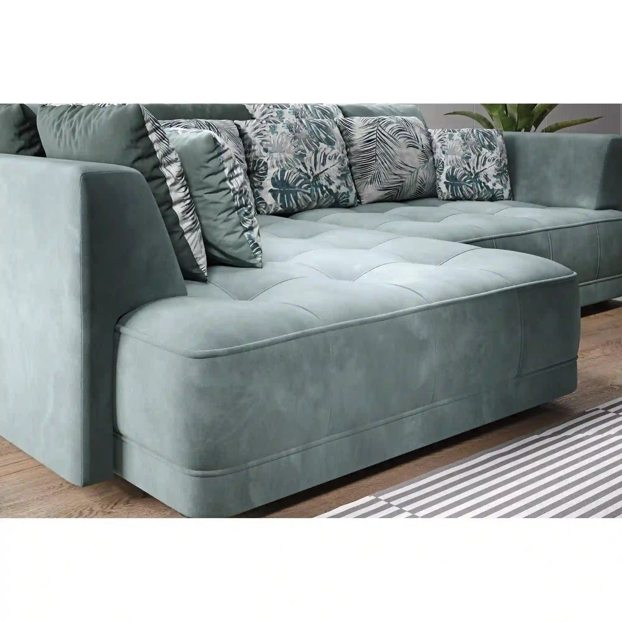 Coltar extensibil TIGA, sezlong stanga, stofa catifelata maro - Whisper 5, Gama Premium, cu reglaj electric, 286x207x77 cm