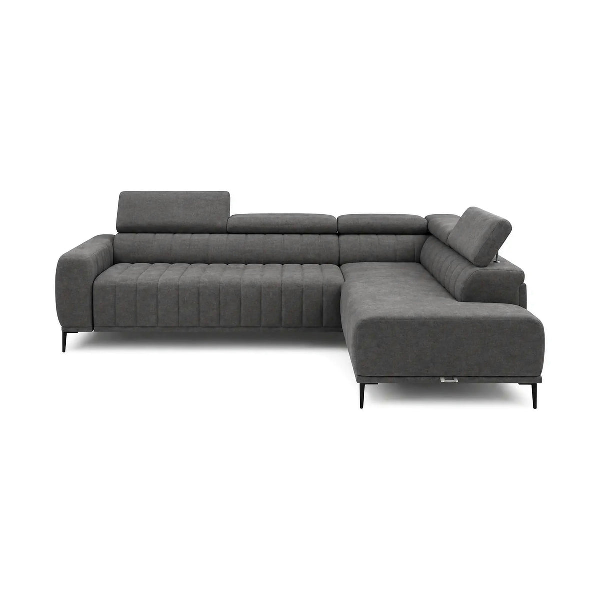 Coltar extensibil tip pat matrimonial GANDI 160, sezlong dreapta, stofa catifelata gri antracit - Salvador 15, cu lada depozitare, 301x204x99 cm