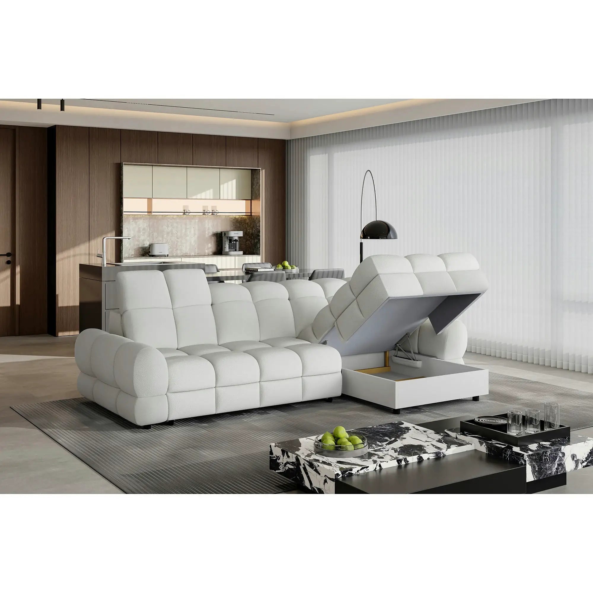 Coltar extensibil TOLLO MINI, personalizabil, cu lada depozitare, 283x172x106 cm
