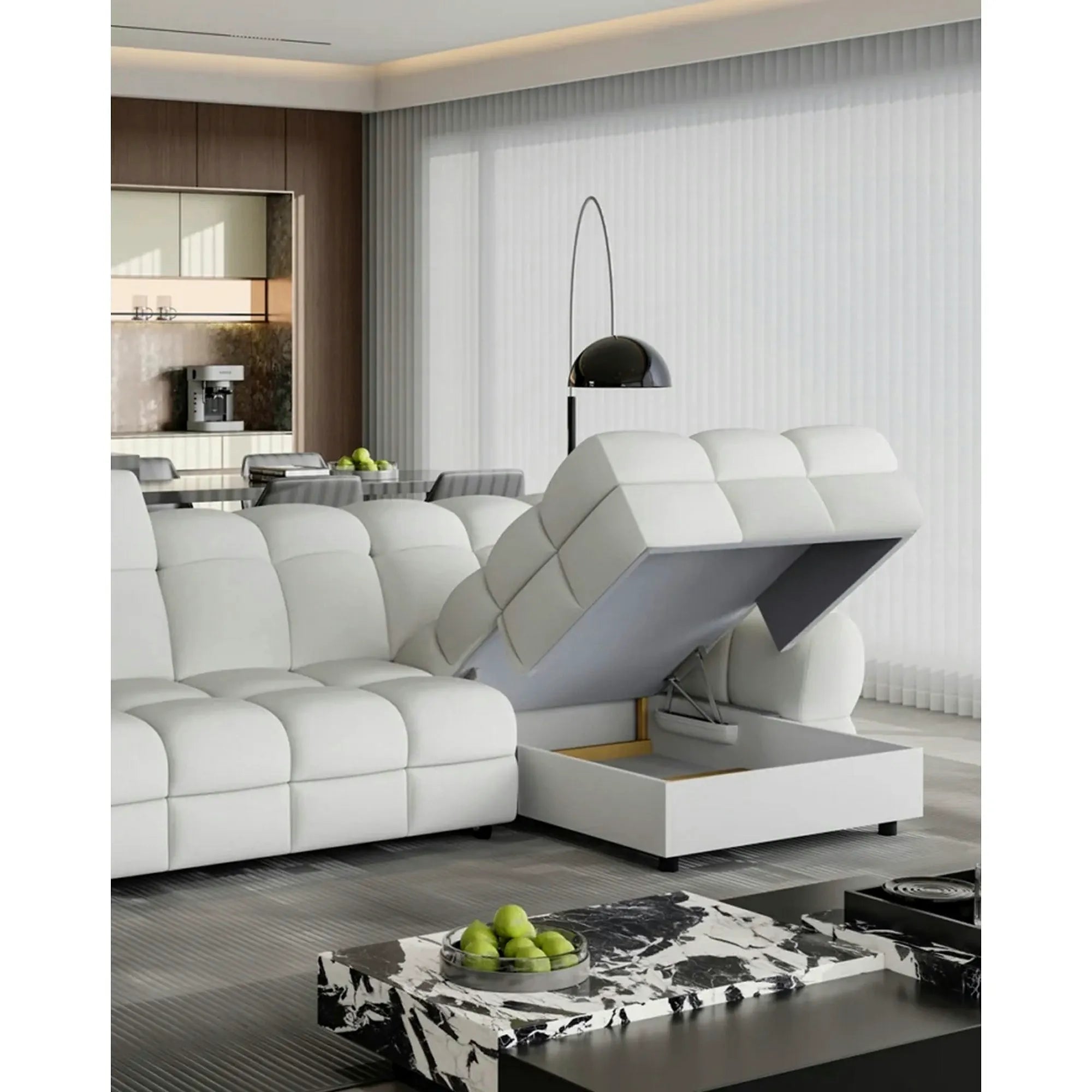 Coltar extensibil TOLLO MINI, personalizabil, cu lada depozitare, 283x172x106 cm