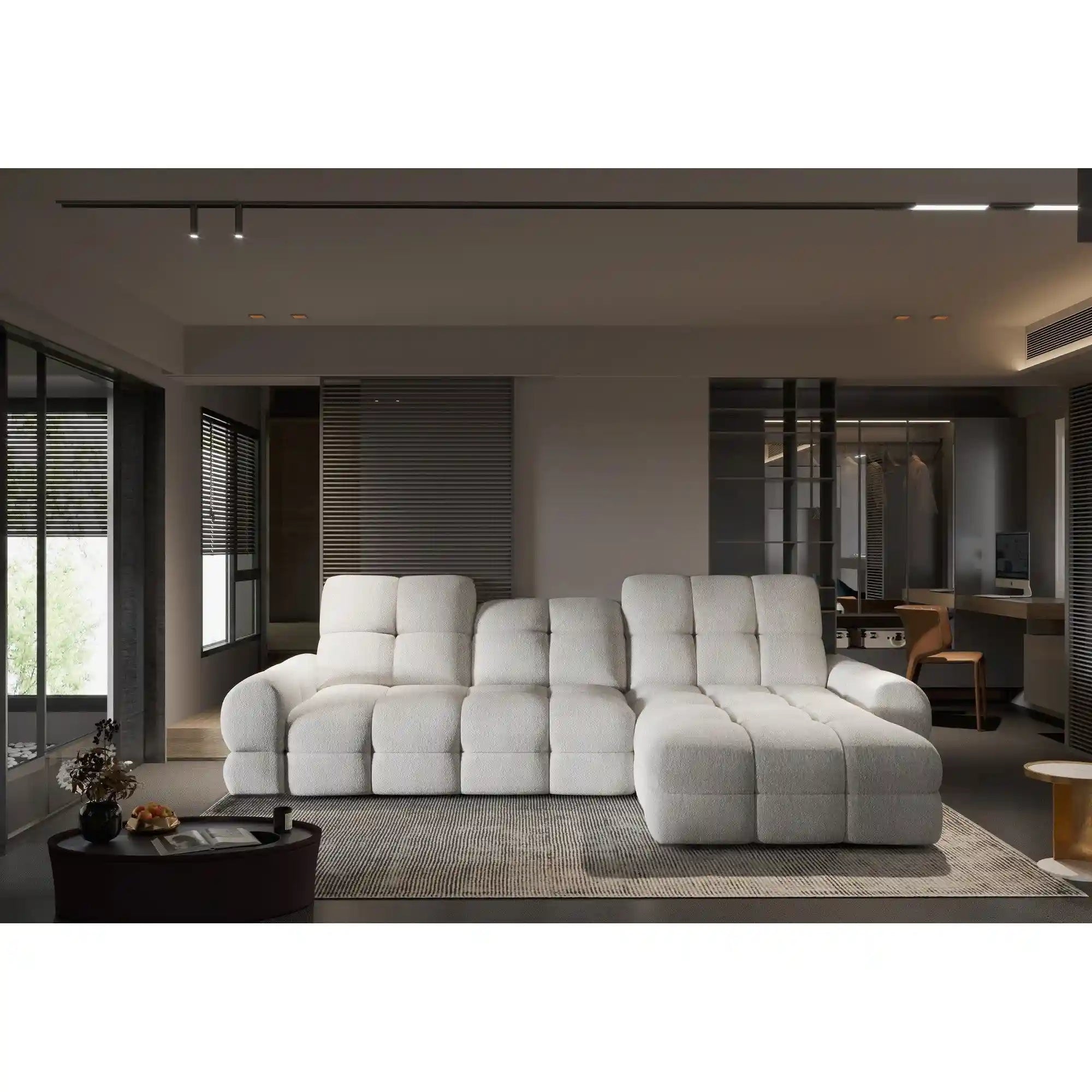 Coltar extensibil TOLLO MINI, sezlong dreapta, stofa catifelata verde inchis - Element 12, Gama Premium, cu lada depozitare si reglaj electric, 283x171x105 cm