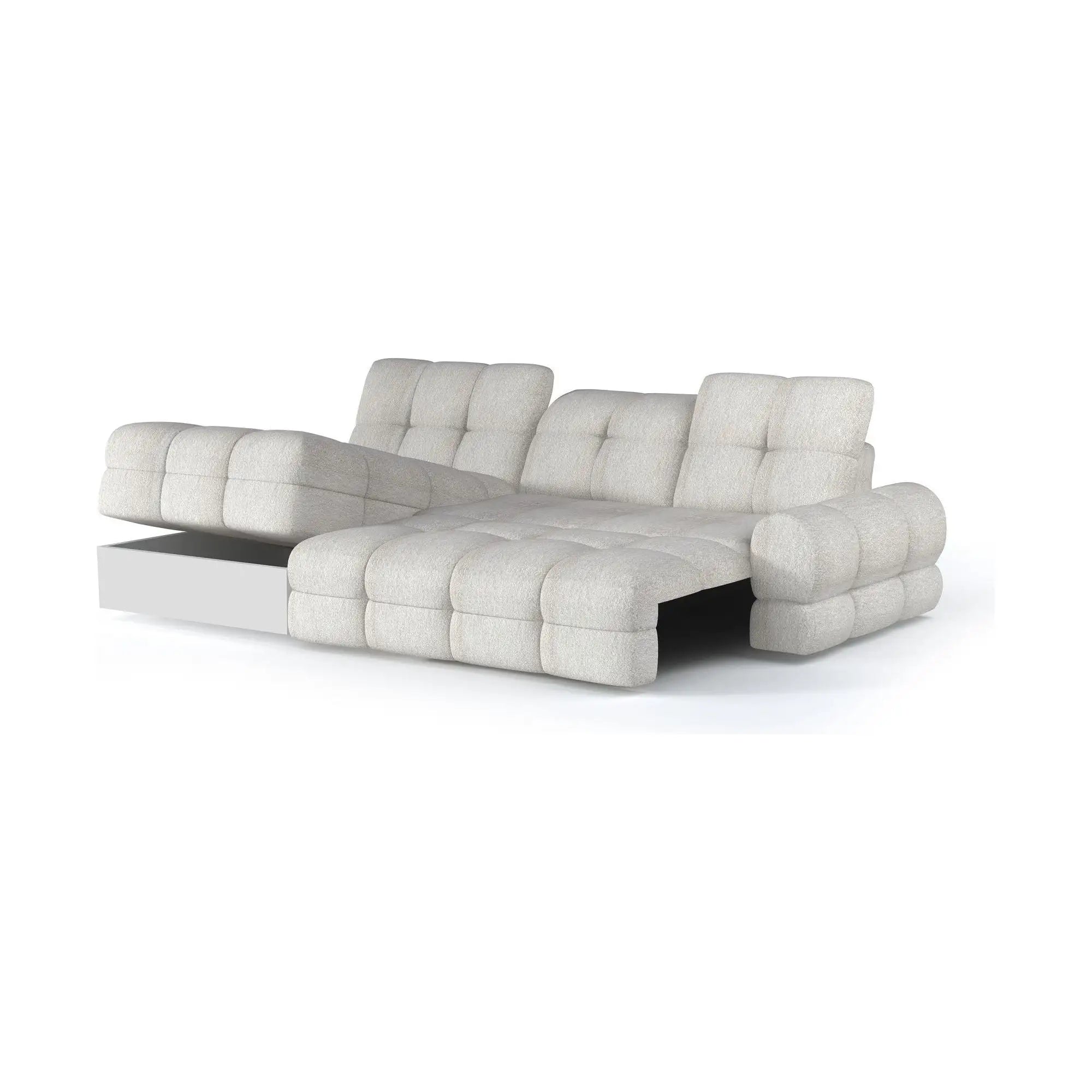 Coltar extensibil TOLLO MINI, sezlong dreapta, stofa catifelata gri - Element 24, Gama Premium, cu lada depozitare si reglaj electric, 283x171x105 cm