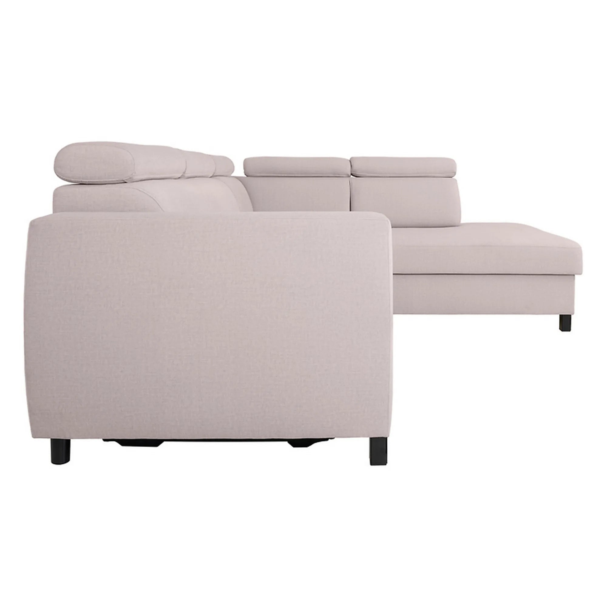 Coltar extensibil TULIO, sezlong dreapta, stofa catifelata bej - Maya 01, cu lada depozitare, 245x215x92 cm