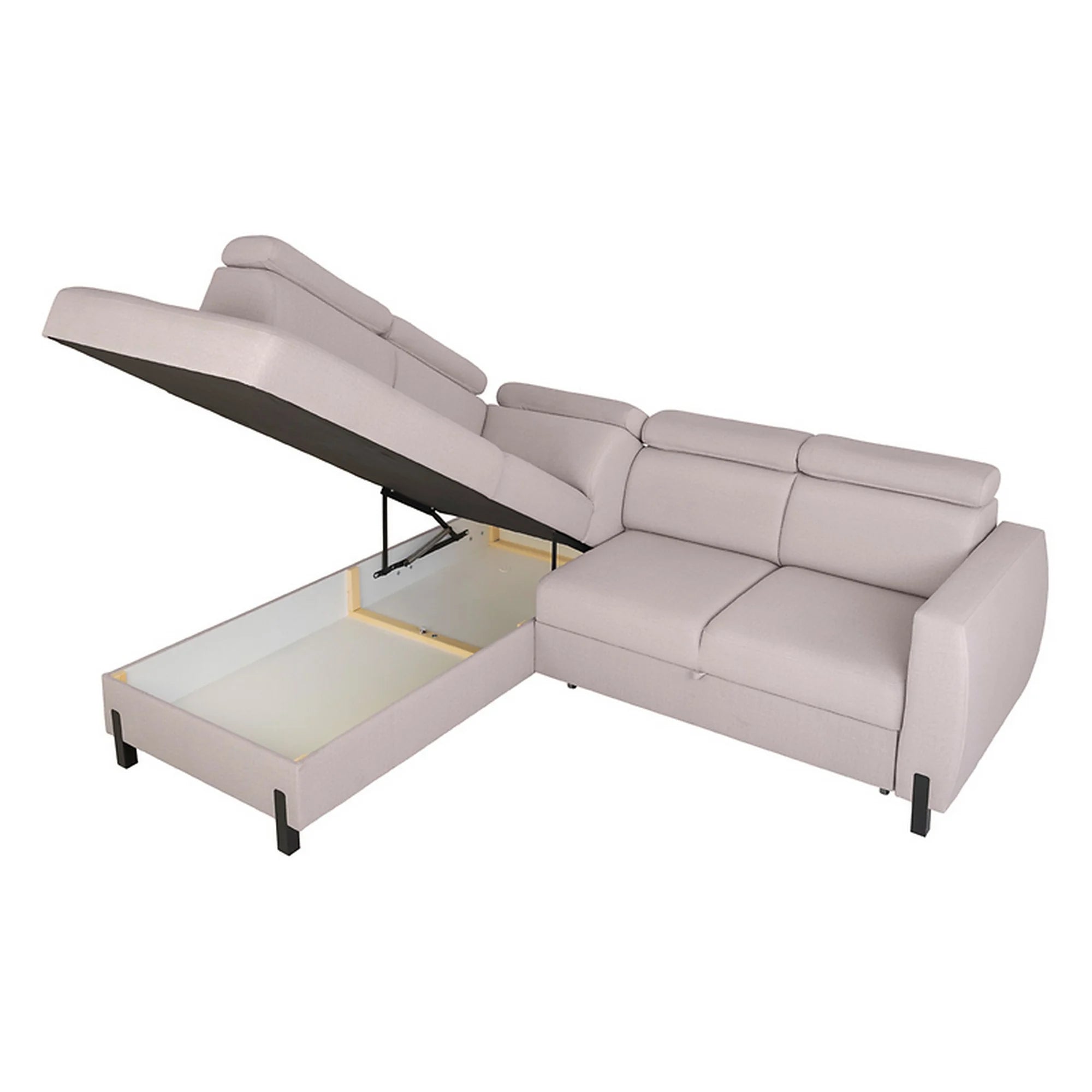 Coltar extensibil TULIO, sezlong stanga, stofa catifelata bej - Maya 01, cu lada depozitare, 245x215x92 cm