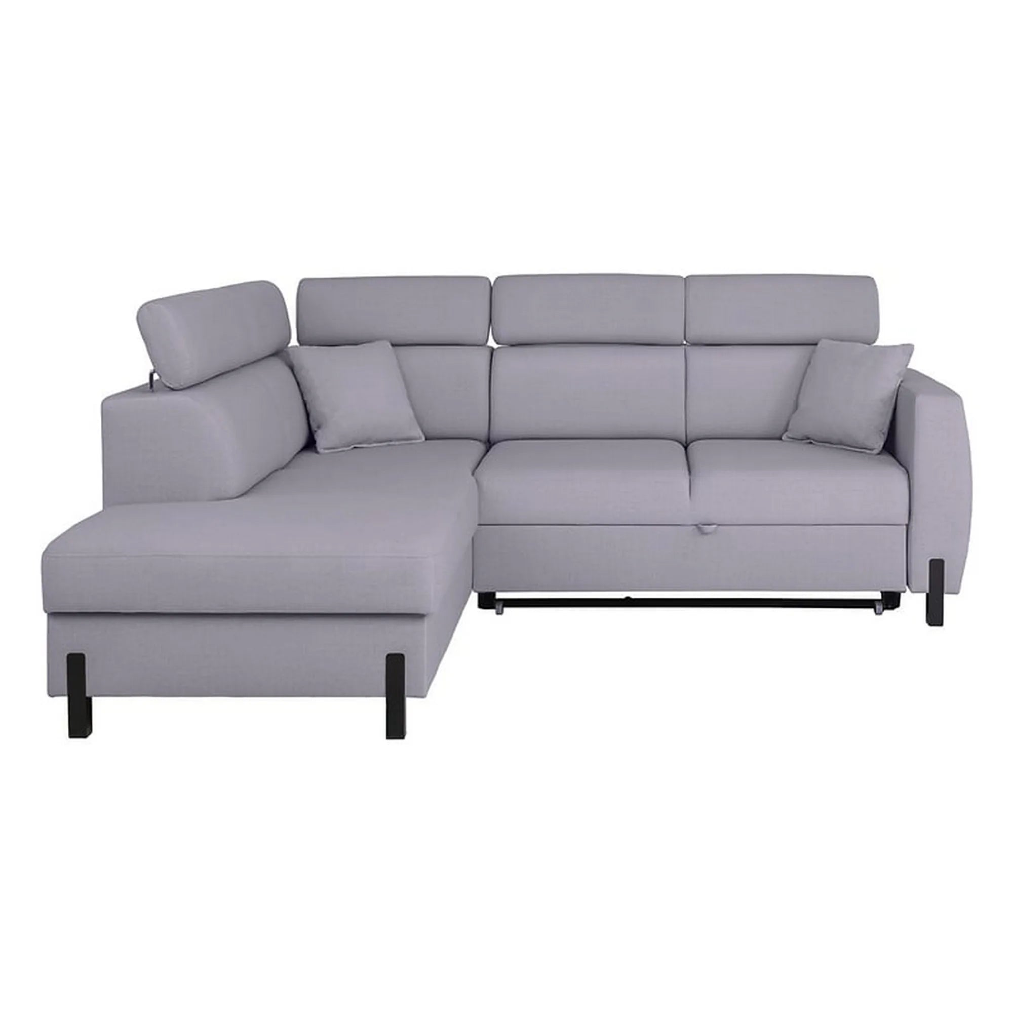 Coltar extensibil TULIO, sezlong stanga, stofa catifelata gri - Maya 19, cu lada depozitare, 245x215x92 cm