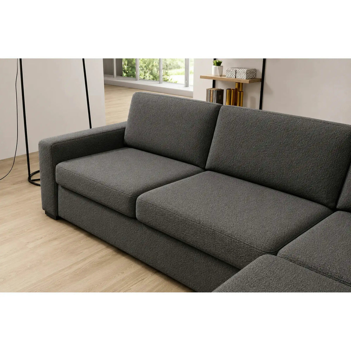 Coltar extensibil VANILLA CORNER 140, sezlong dreapta, stofa catifelata gri antracit - Salvador 15, cu lada depozitare, 283x173x87 cm