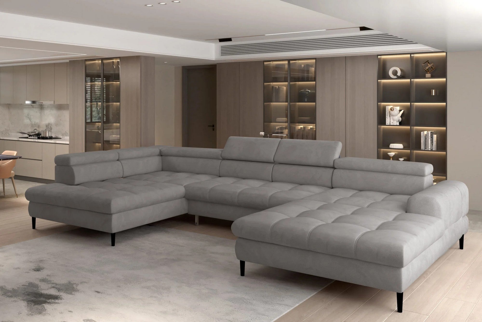 Coltar extensibil VOSS XL, personalizabil materiale Gama Oferta Avantaj, cu lada depozitare, 373x218x94 cm