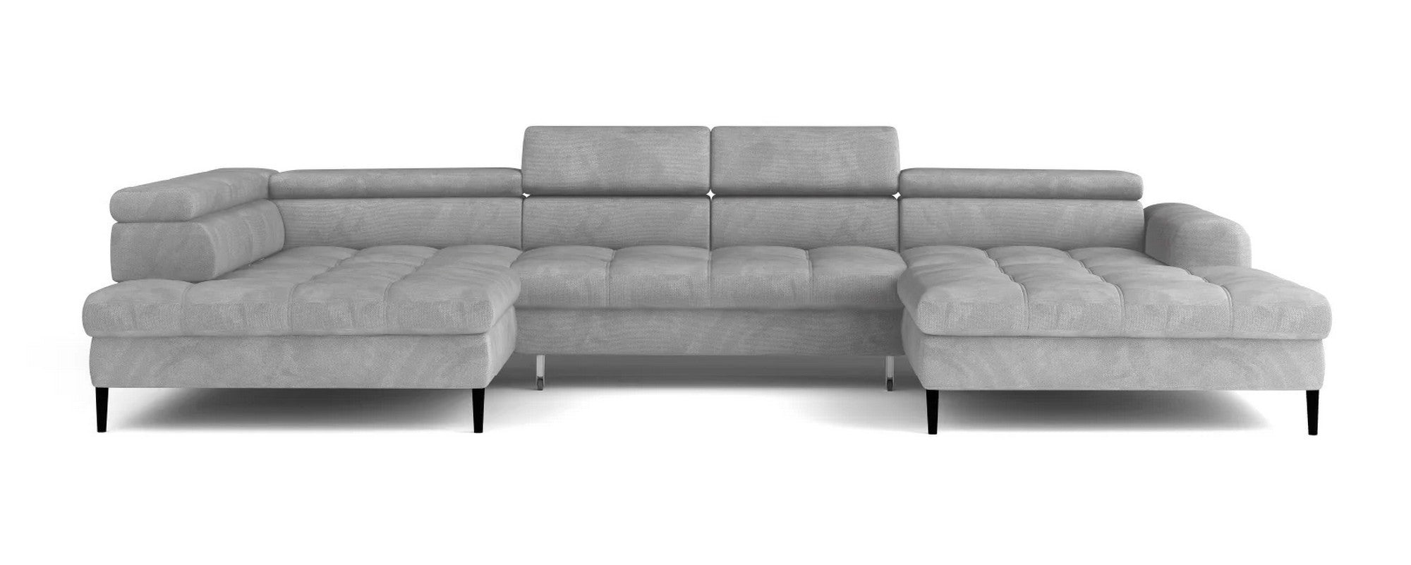 Coltar extensibil VOSS XL, sezlong dreapta, stofa catifelata gri - Whisper 17, Gama Premium, cu lada depozitare, 373x218x94 cm