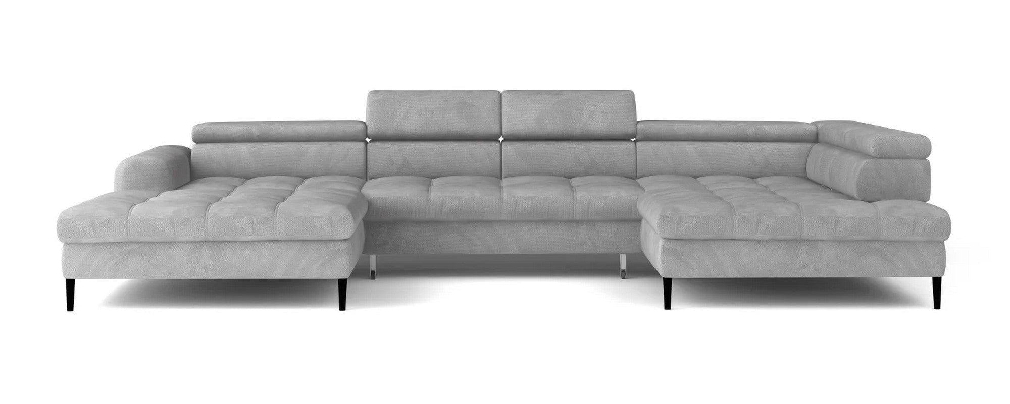 Coltar extensibil VOSS XL, sezlong dreapta, stofa catifelata gri - Whisper 17, Gama Premium, cu lada depozitare, 373x218x94 cm