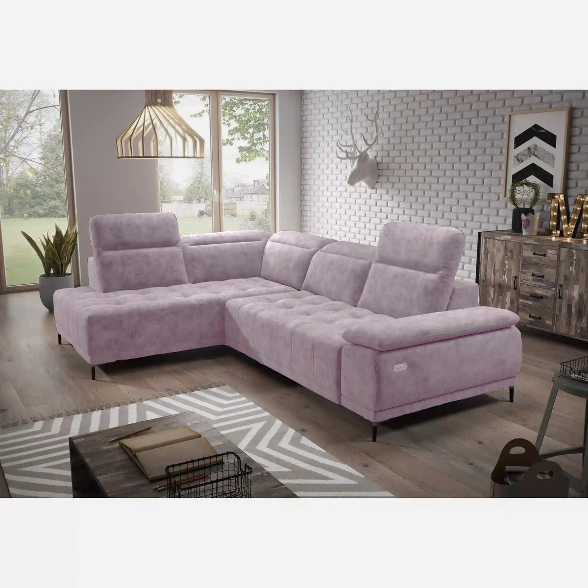 Coltar FOCUS L, personalizabil materiale gama Oferta Avantaj, cu reglaj electric si tetiere reglabile, 278x204x98 cm